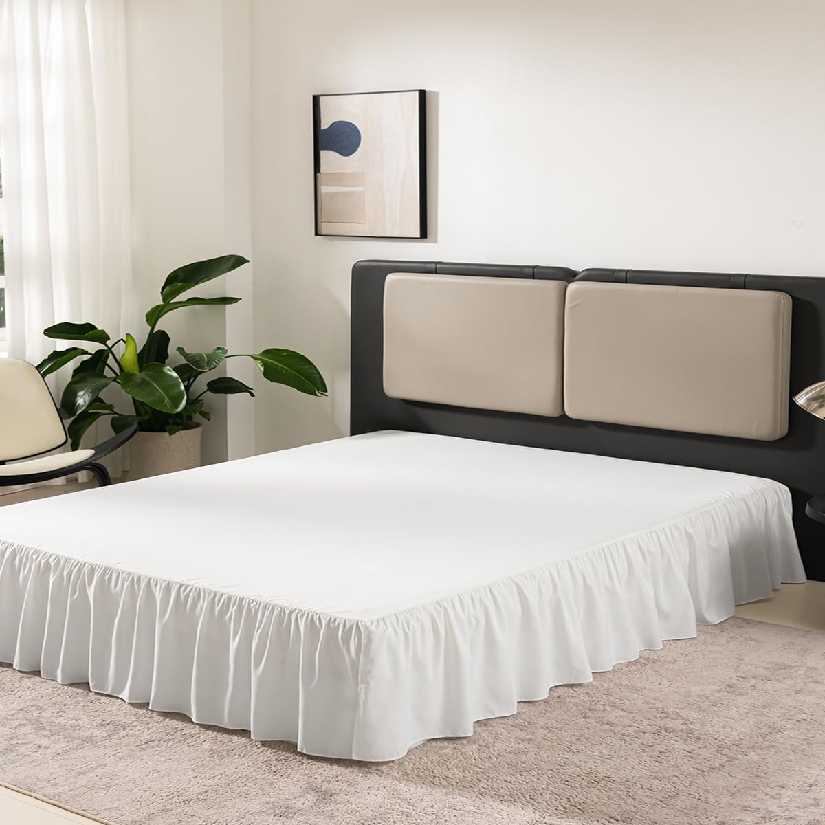 Ivory Bed Skirt Full Size Ruffled Bed Skirt with Split Corners, Full Bed Skirt 16 Inch Drop, Full Size Bed Skirt Ivory for Ruffled Bed Skirt with Split Corners, Bed Skirt Full Size