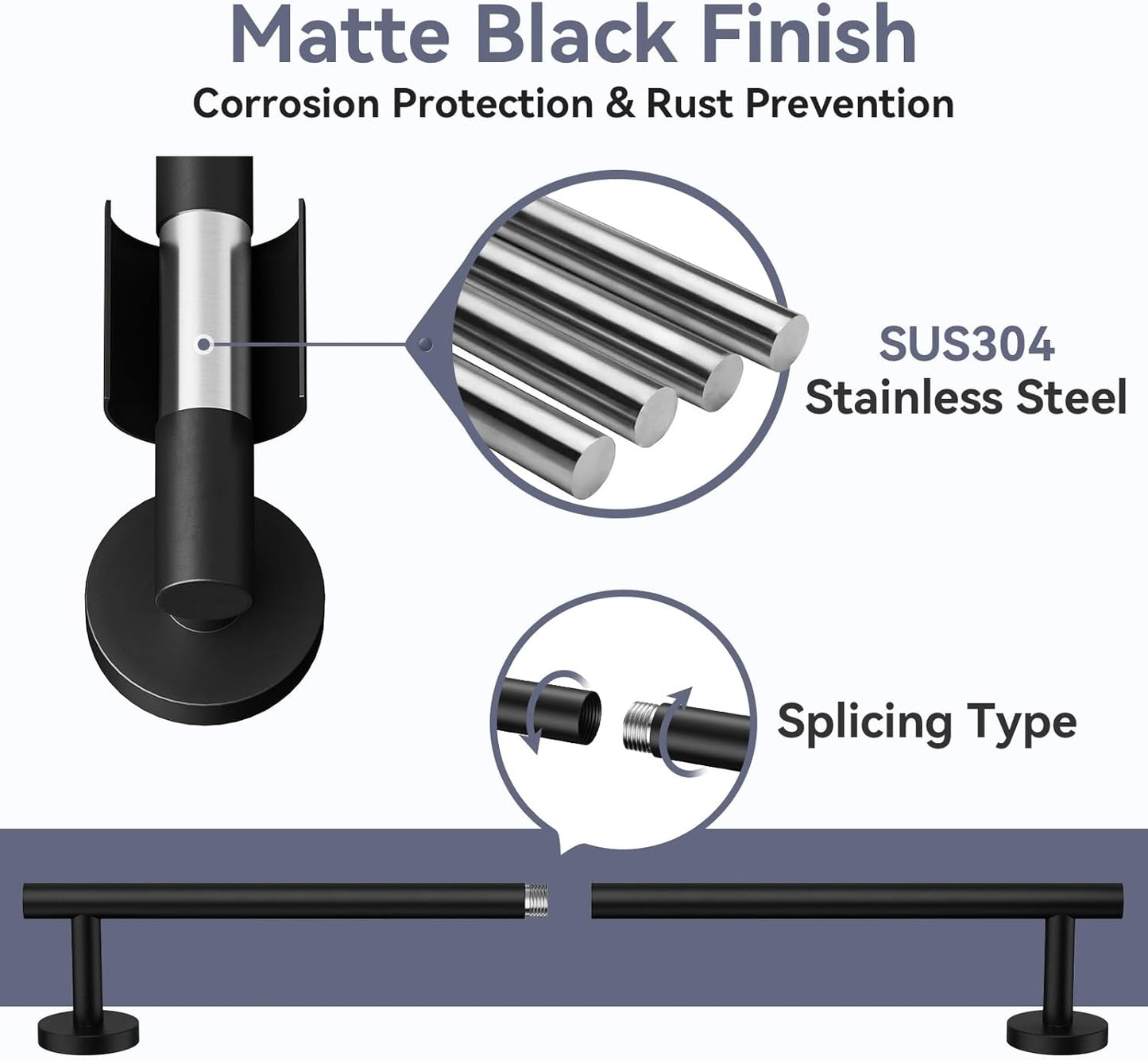 Matte Black Towel Bar Set, 24 Inch Bathroom Hardware Set, Wall Mounted Bathroom Towel Holder Set, Modern Bathroom Accessories, Durable SUS304 Stainless Steel, 4-Piece