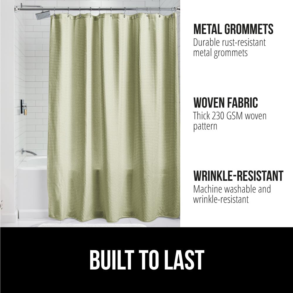 GORILLA GRIP Waffle Shower Curtain, Thick Weighted Fabric, Wrinkle and Rust Resistant, Classic Hotel Quality Design, Heavy Duty Long Curtains for Bathroom Showers, Bath Tubs, Machine Wash, 72x72, Sage