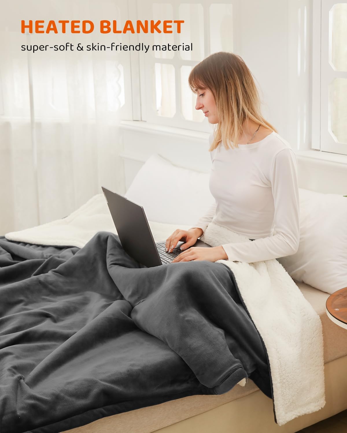 Heated Blanket Electric Blanket Throw Size, Super Soft Cozy Upgraded Flannel Heating Blanket with 9 Heating Levels & 1-9 Hours Auto Off, Fast Heating & Overheat Protection, 50" x 60", Iron Gray