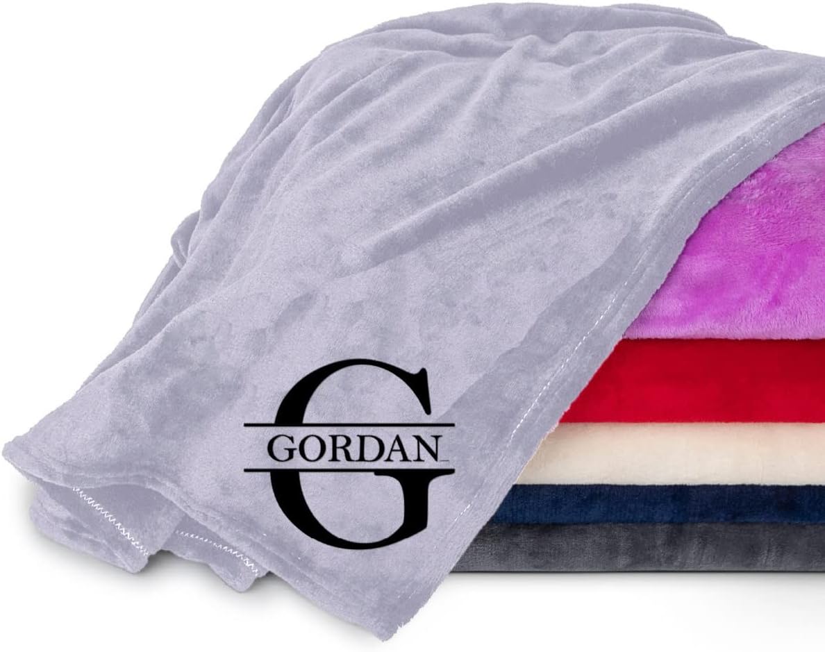 Personalized Passion Blankets with Custom Name & Initial Monogram - Super Soft and Cozy Fleece - Unisex Custom Blanket for Him and Her - 60x40 Inches - Silver