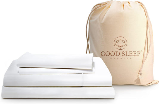 Good Sleep Bedding Twin Sheets Set - 100% Egyptian Cotton Sheets, Soft, 3Pc, Twin Sheets, Hotel Quality Bed, Deep Pocket Sheet Set Fits Upto 16" - White