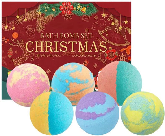 6 Pcs Christmas Bath Bombs Gift Set for Women,Handmade Natural Bath Bomb with Fizz Effect,Moisturizing and Soften Skin,Fruit & Flower Scents Skin Care Bathbombs for Stocking Stuffers Gift