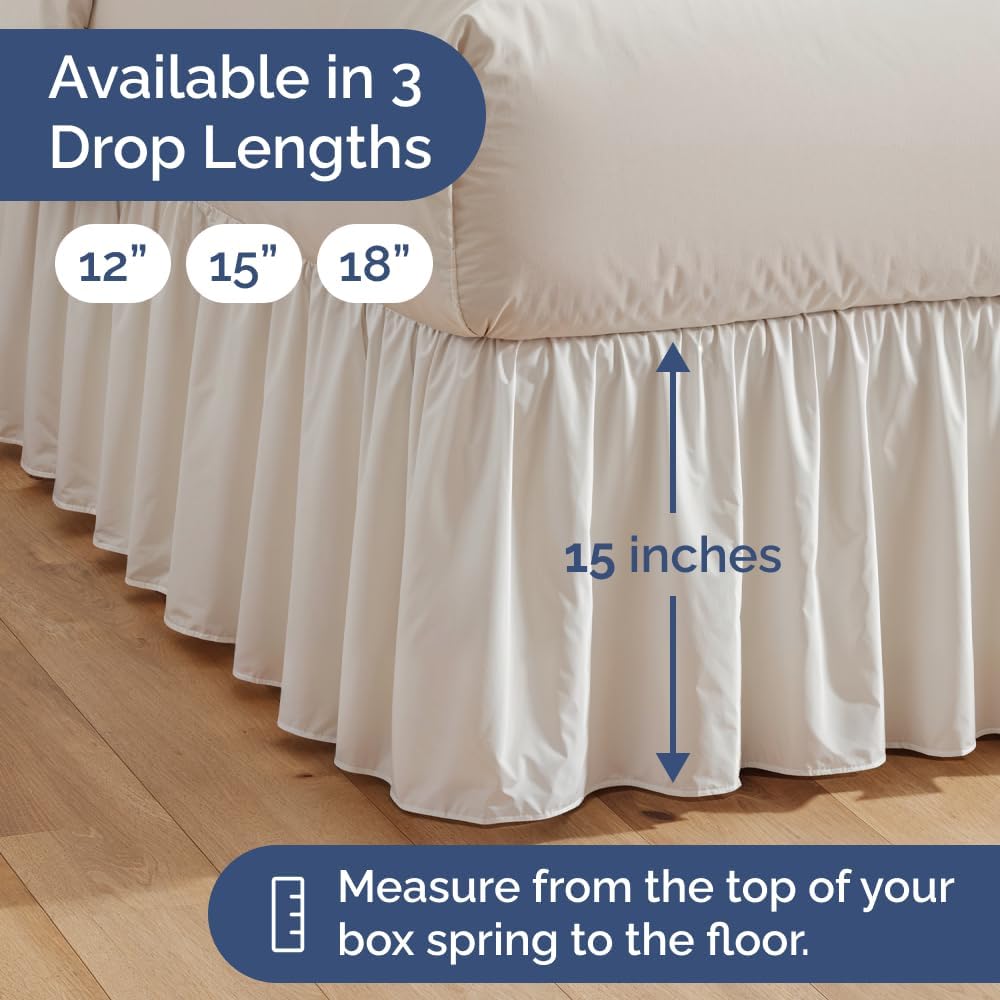 Bedskirt Twin Size Ruffle - 15 inch Drop Dust Ruffle Bed Skirt with Platform - Ultra-Soft, Easy Fit, Premium Hotel Quality - Wrinkle, Fade & Shrink Resistant - for Women, Men, Kids and Teens - White