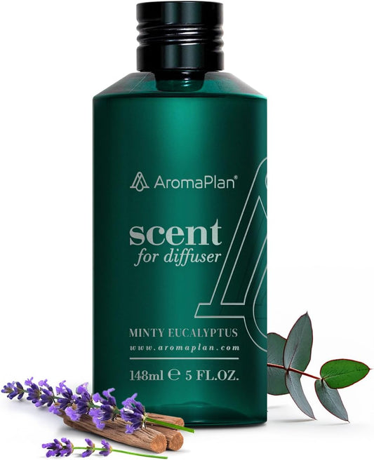 AromaPlan Hotel Scents Minty Eucalyptus 5 Fl Oz (148ml), Home Luxury Aroma & Hotel Fragrance Diffuser Oil- Hotel Diffuser Oil for Aromatherapy- USA Made, Bigger Bottle, Bolder Aroma & Longer Lasting