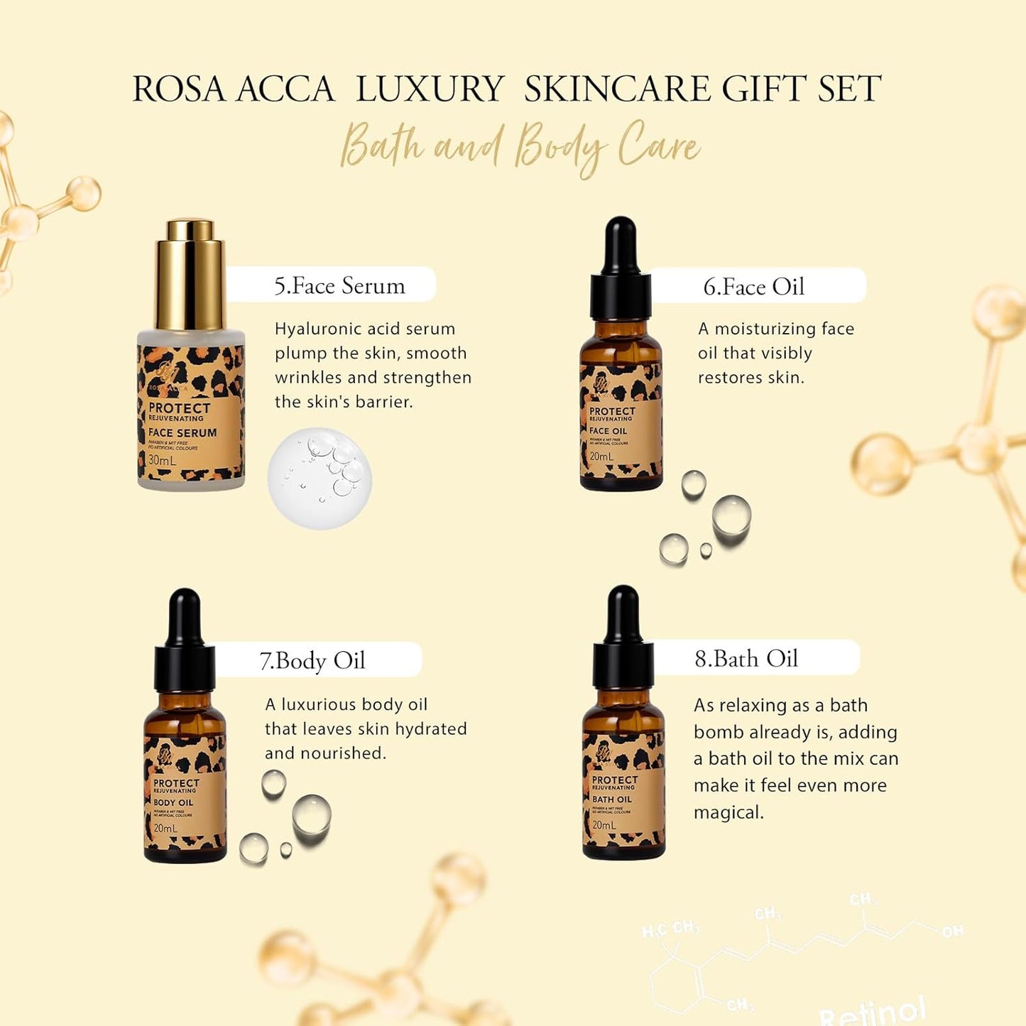 Leopard 23 Pcs Skin Care Set for Women, Bath and Body Set, Spa Gift Baskets, Birthday Gifts, Day Cream, Peptide Serum, Bath Oil, Sheet Mask, Clay Mask, Bath Bombs, Christmas, Valentines, Mother Day