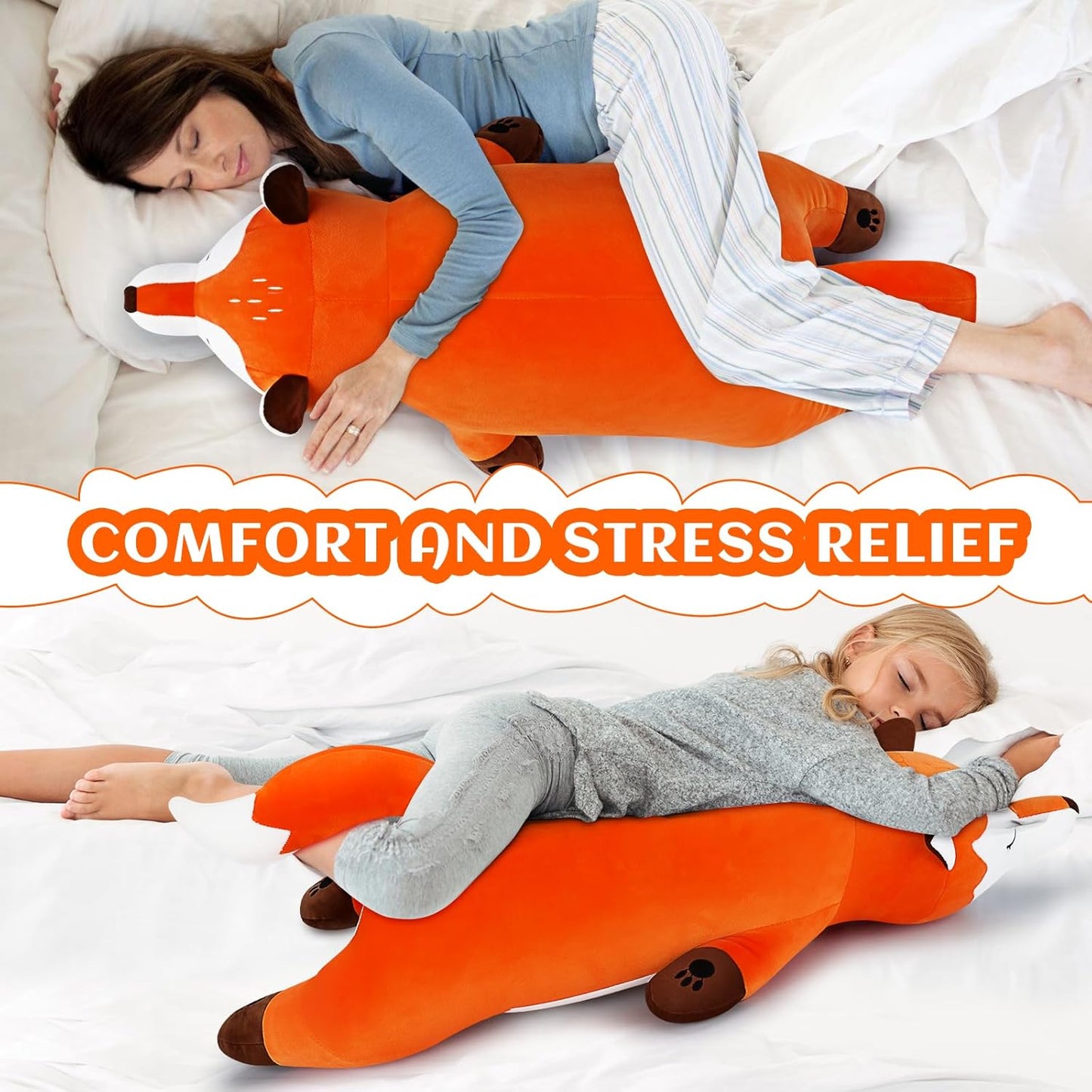 30'' Giant Foxy Plush Stuffed Animal- Fox Plush Pillow, Orange Fox Plushies, Large Sleeping Fox Plush Toy, Cute Hugging Plush Pillow, Room Decor Christmas Birthday Gifts for Kids Girls Boys