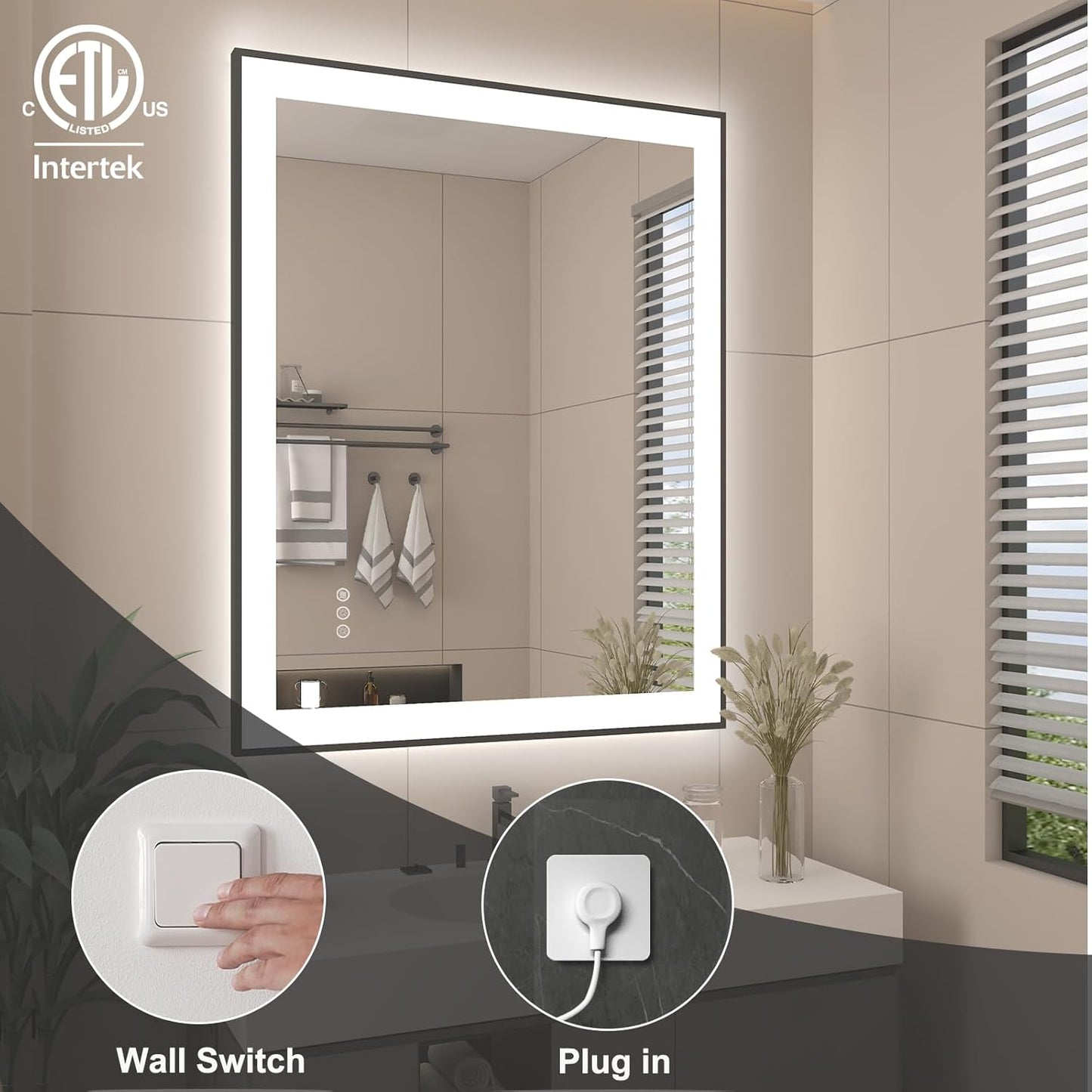 SMIROR 24x 36 LED Mirrors Bathroom Wall, Lighted Vanity Mirrors with Lights, Dimmable, Anti-Fog, Memory, Shatterproof, ETL Listed (Front and Backlit)