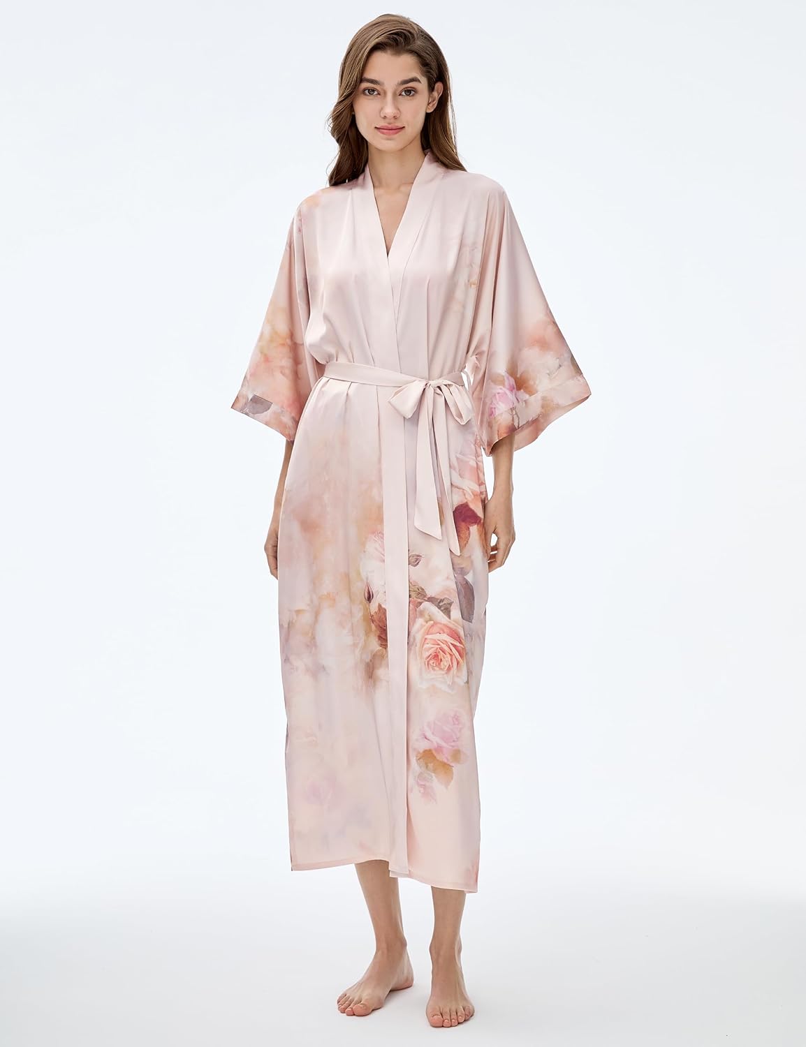 PRODESIGN Kimono Robe for Women - Long Satin Sleepwear Silky Kimono Cover-Up Nightgown Japanese Bathrobe Loungewear Blouse