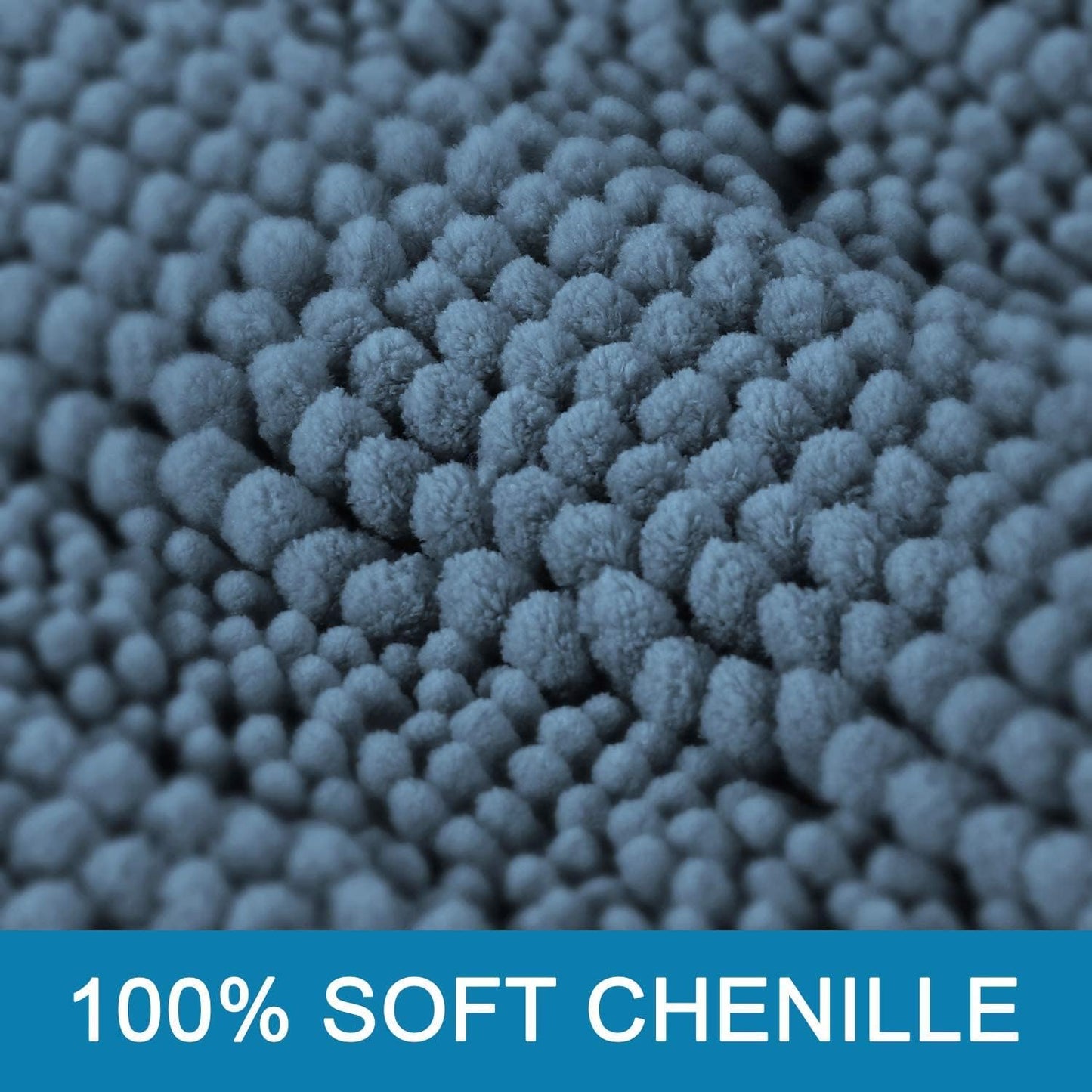 H.VERSAILTEX Bath Rug Non Slip Chenille Striped 17" x 24" Absorbent Soft Shaggy Washable Dry Fast Bath Mat - Stone Blue