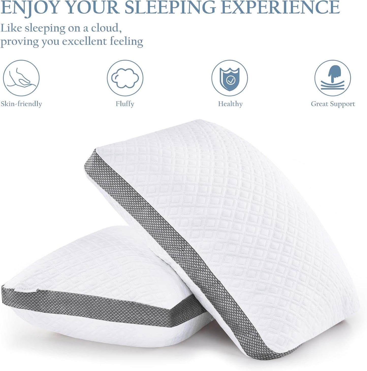 Tencel Standard Bed Pillows, Shredded Memory Foam Pillows, Adjustable Bed Pillow for Sleeping, 18"x26"Cooling Tencel Circular Knit Pillows for Side, Back, Stomach Sleepers（Pack of 1）