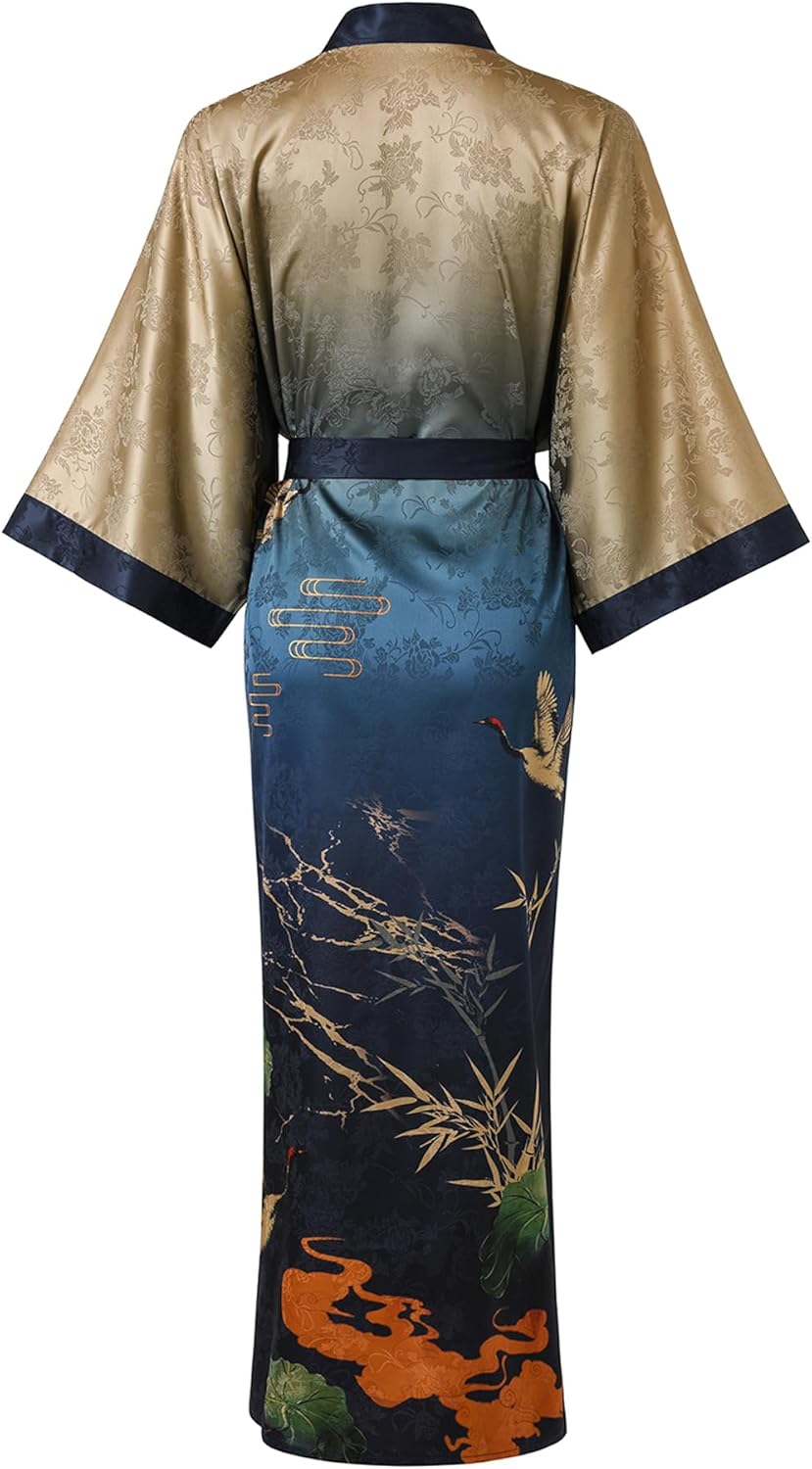 Ledamon Women's Kimono Long Robe - Classic Floral Bathrobe Nightgown