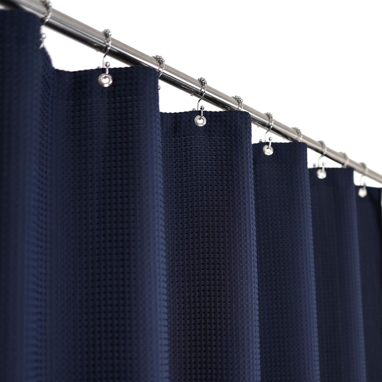 Barossa Design Waffle Weave Shower Curtain Hotel Luxury Spa, 230 GSM Heavy Duty Fabric, Water Repellent, Navy Blue, 71x72 Inch
