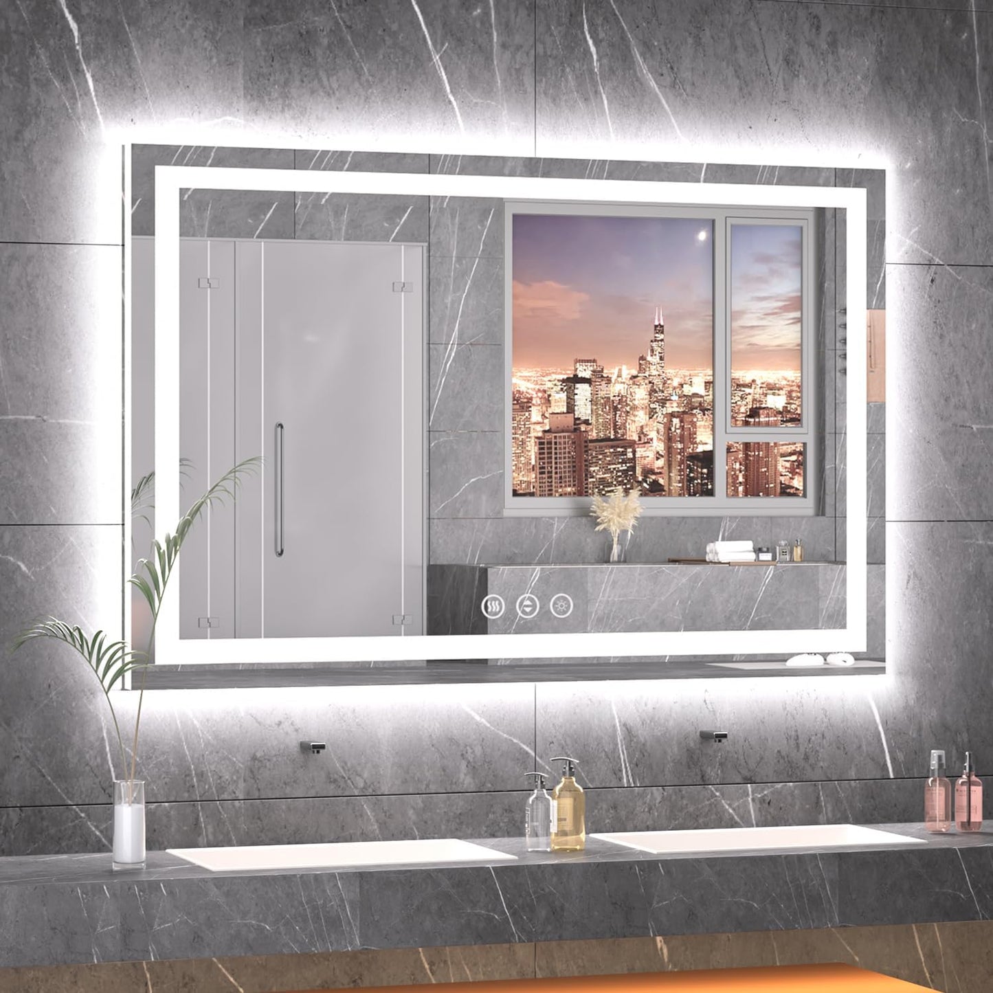 55X36 LED Bathroom Mirror with Lights, Anti-Fog, Backlit + Front Lit, Lighted Bathroom Vanity Mirror for Wall, Memory Function, Dimmable, Tempered Glass, Shatter-Proof, ETL Listed