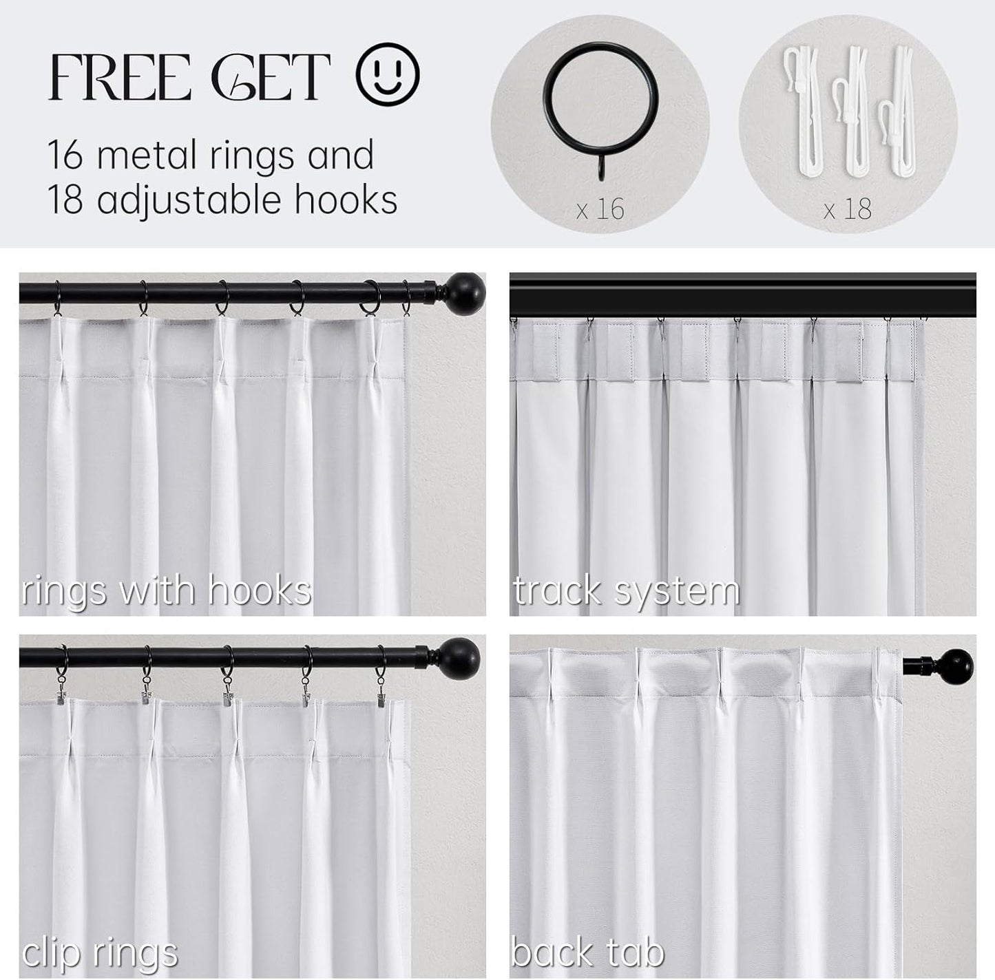 Topfinel White 90 Inches Long Blackout Natural Linen Curtains for Bedroom, Pinch Pleated Sound Blocking Curtains, Decorative Elegant Farmhouse Lined Drapes 2 Panels Set for Living Room Sliding Door
