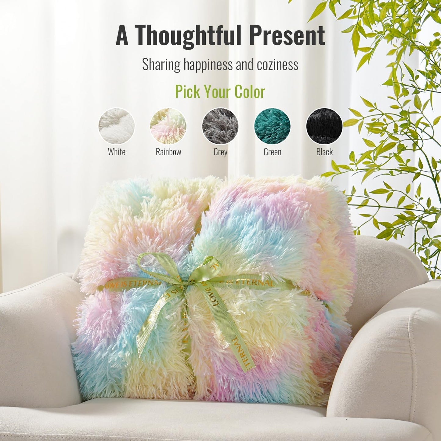 Uttermara Faux Fur Weighted Blanket 15 LBS Twin Full Size, Fluffy Fur Heavy Blanket for Sofa Bed, Super Soft Plush Fleece & Cozy Sherpa Reverse, Luxury Long Fur Adults Bed Blanket, 48" x 72", Rainbow