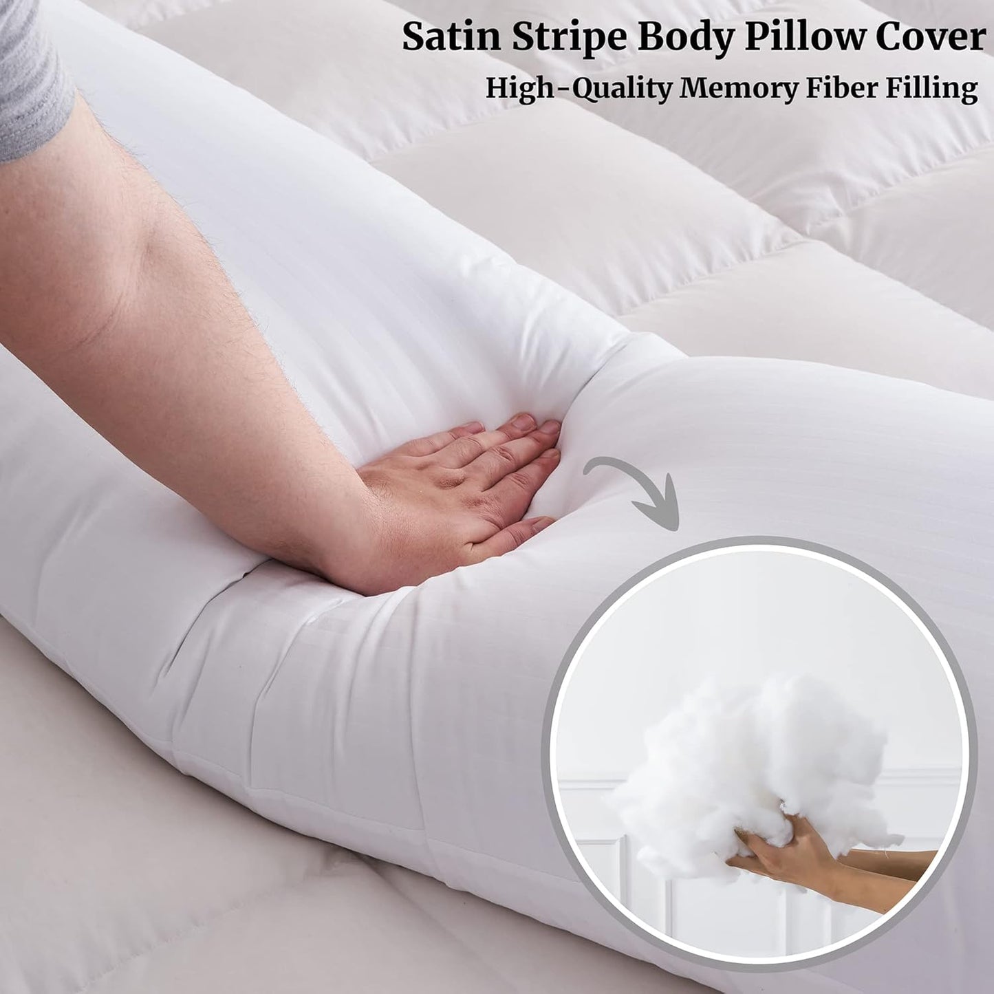 ELNIDO QUEEN Body Pillow for Adults - with White Stripe Cover, Full Body Pillow Insert for Side Sleeper, Long Bed Pillow for Sleeping(20 x 54 Inch)