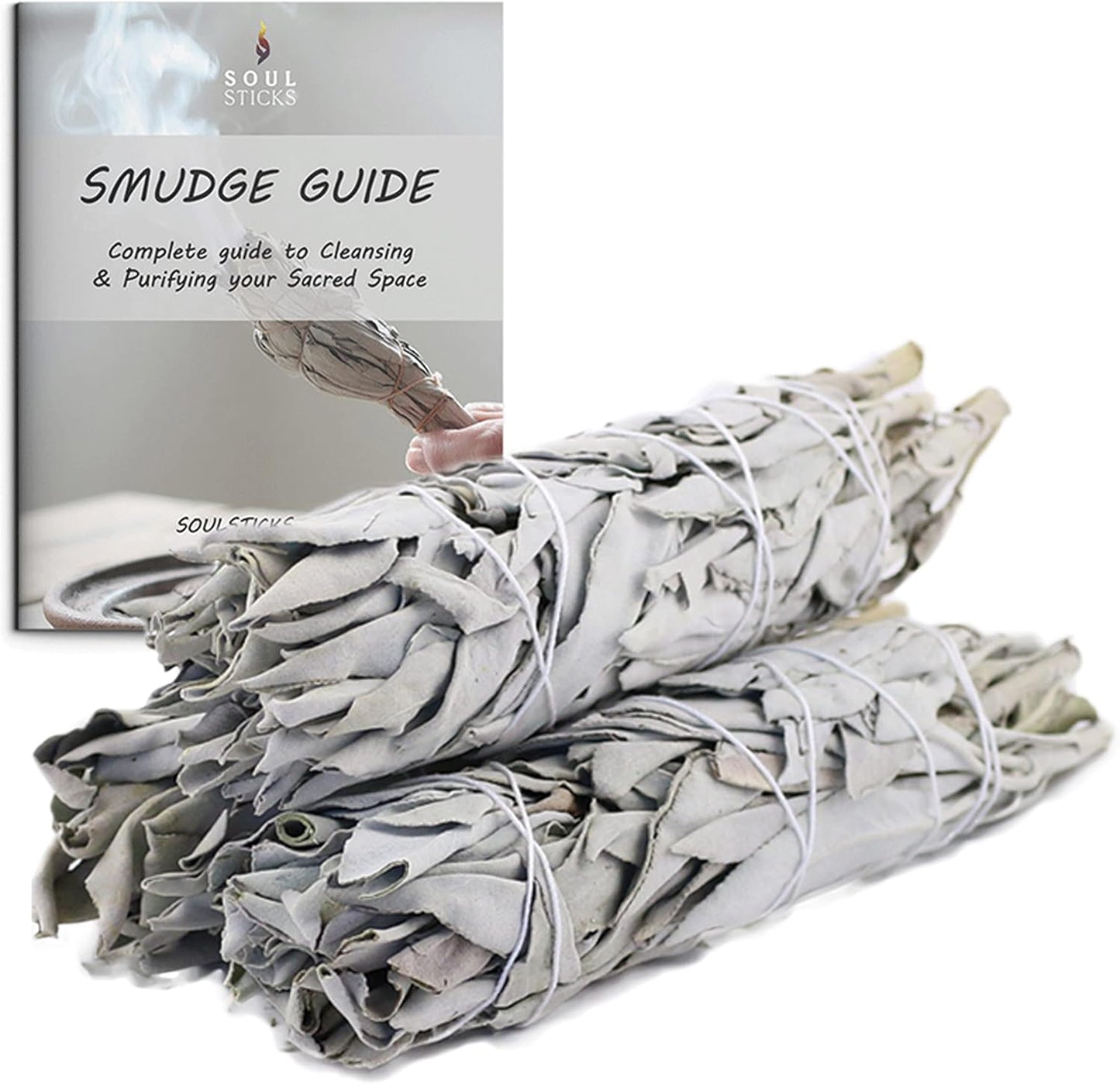 Ancient VEDA 6" White Sage Smudge Sticks for Cleansing House, Meditation, Yoga, Negative Energy Cleanse, and Smudging with Starter Guide | 6 Inch Organic California White Sage Bundles (3 Pack)