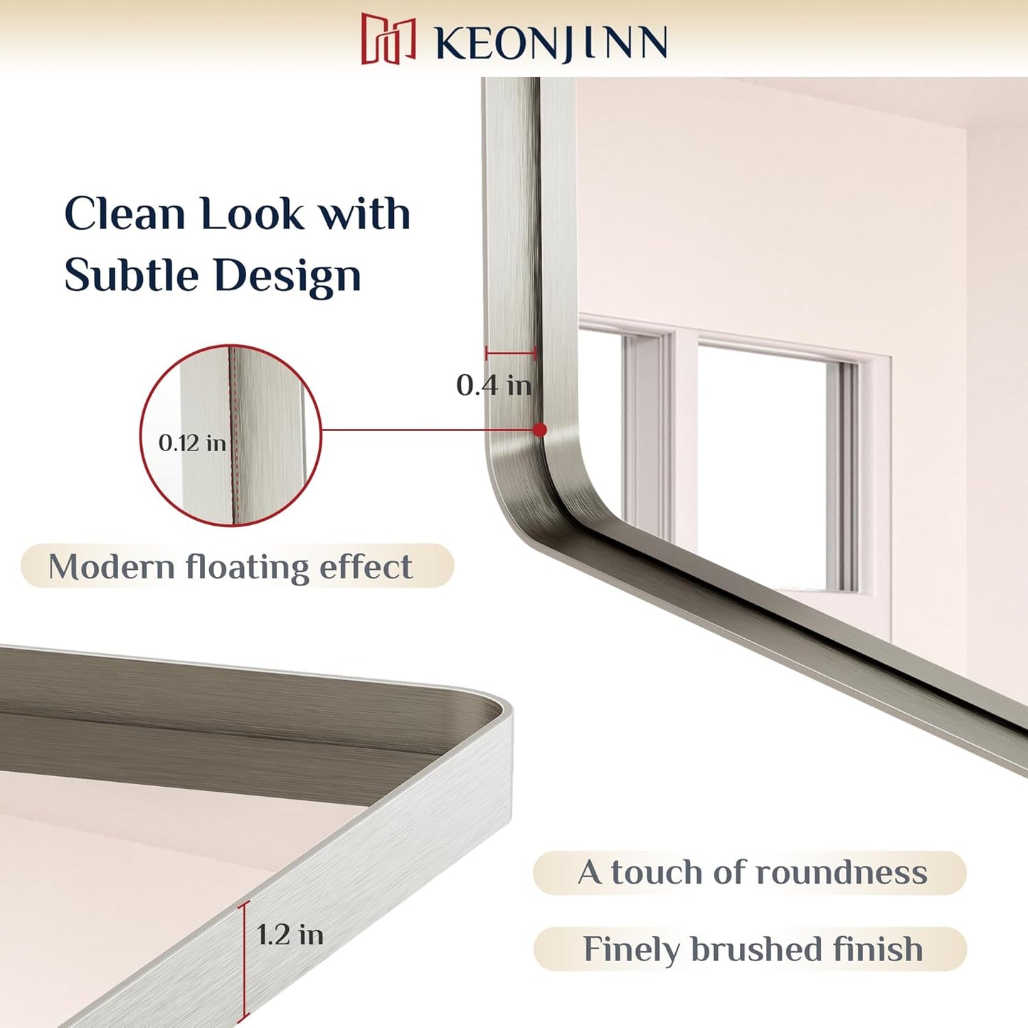 Keonjinn 30 x 36 Brushed Nickel Bathroom Mirrors for Over Sink, Rounded Rectangle Bathroom Vanity Mirror, Brushed Silver Framed Farmhouse Mirror, HD Tempered Glass Wall Mirror(Horizontal/Vertical)