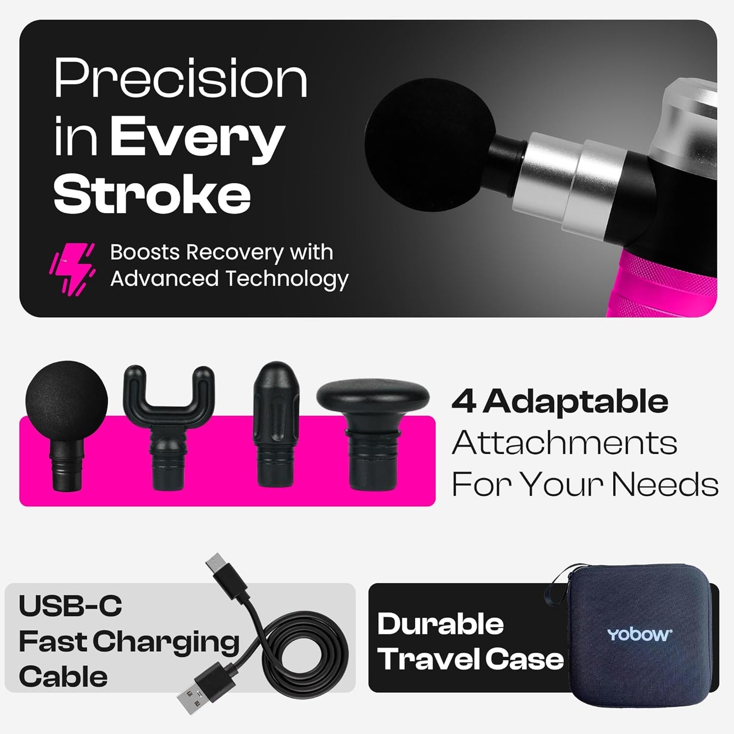 The Therapeutic Mini Massage Pistol with Portable Carrying Case, 4 Massage Speeds, 6 Colors | Fast USB Type C Charging | Massage Tool for Pain Relief | Stylish and Powerful Massage Gun