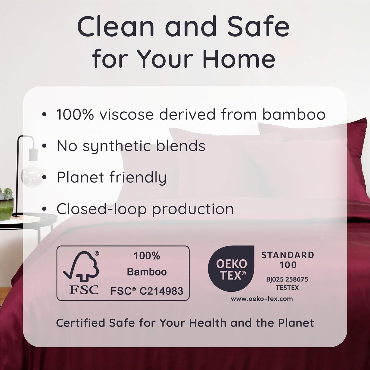 Bambaw 100% Viscose Derived from Bamboo King Size Sheet Set - 4pcs Super Soft & Cooling Sheets, Luxury Sheets King Size Deep Pocket, Fits Up to 16'' Mattresses with Elastic Corner Straps (Burgundy)