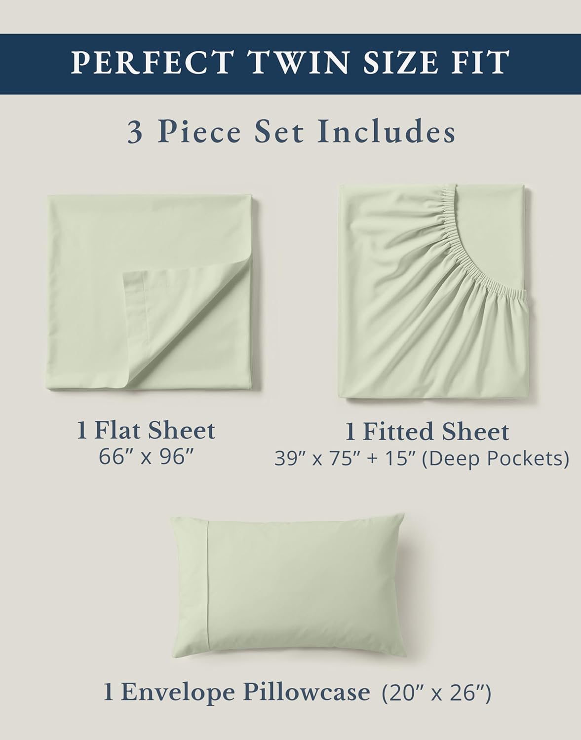 LANE LINEN 100% Organic Cotton Twin Sheets, Soft & Comfy Percale Weave Mercerized Fully Elasticized Reinforsed Seam Naturally Temperature Regulating Cotton Sheets Twin- Mineral