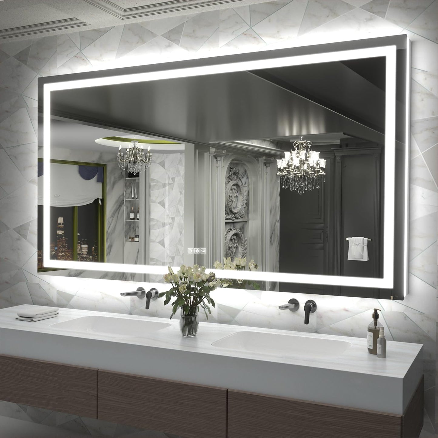 LED Mirror for Bathroom, 72x40 Inch Backlit + Front Lighted Bathroom Vanity Mirror with Lights for Wall, Double Light Strips, 3 Colors, Shatter-Proof, Anti-Fog and Brightness Memory