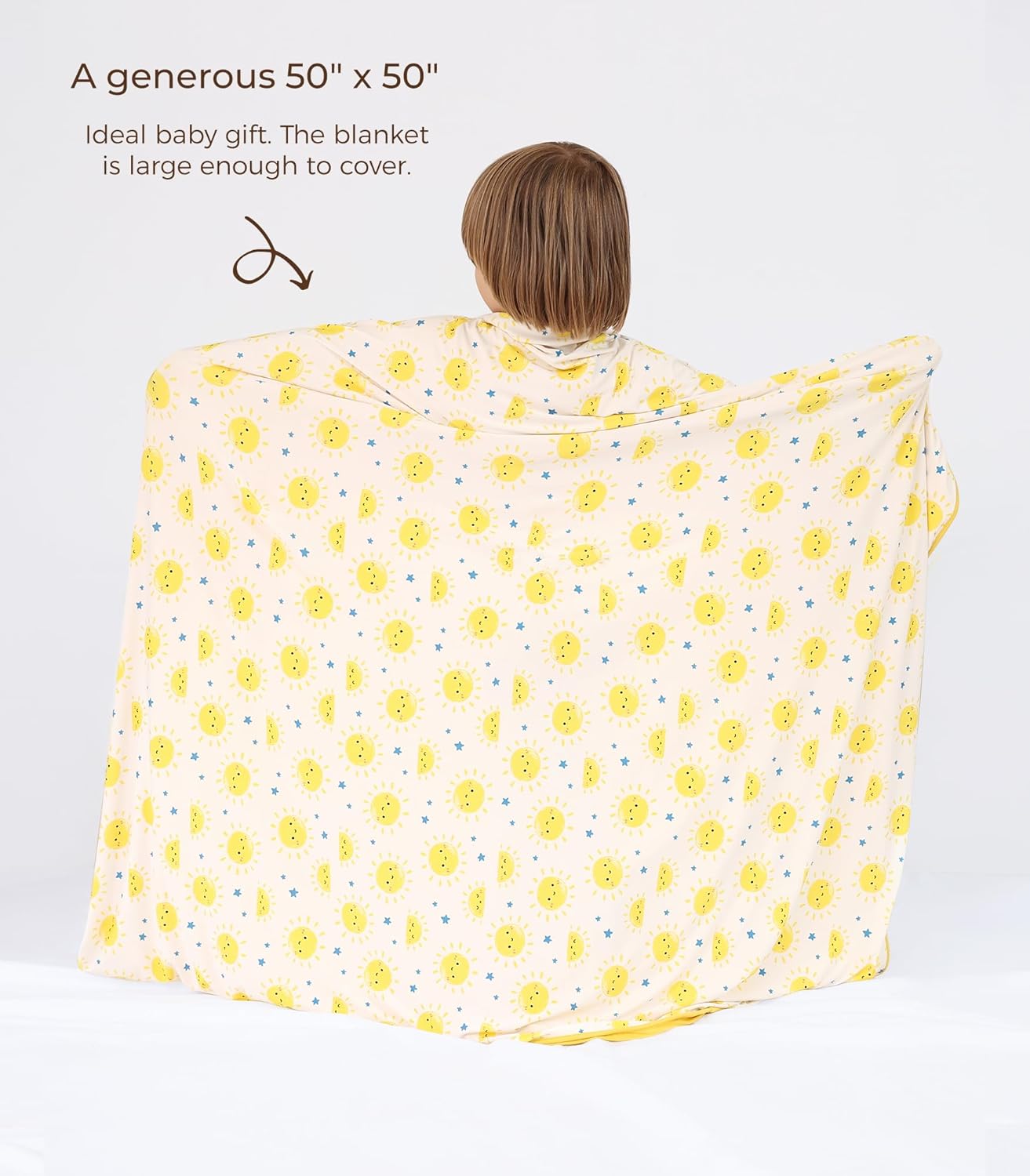 Premium Baby Blanket, Stretchy Quilt for Kid, Soft Crib Bedding for Newborn Baby and Toddler, Nursery Blanket for Boys and Girls, Viscose Made from Bamboo, 50'' x 50'' Sun
