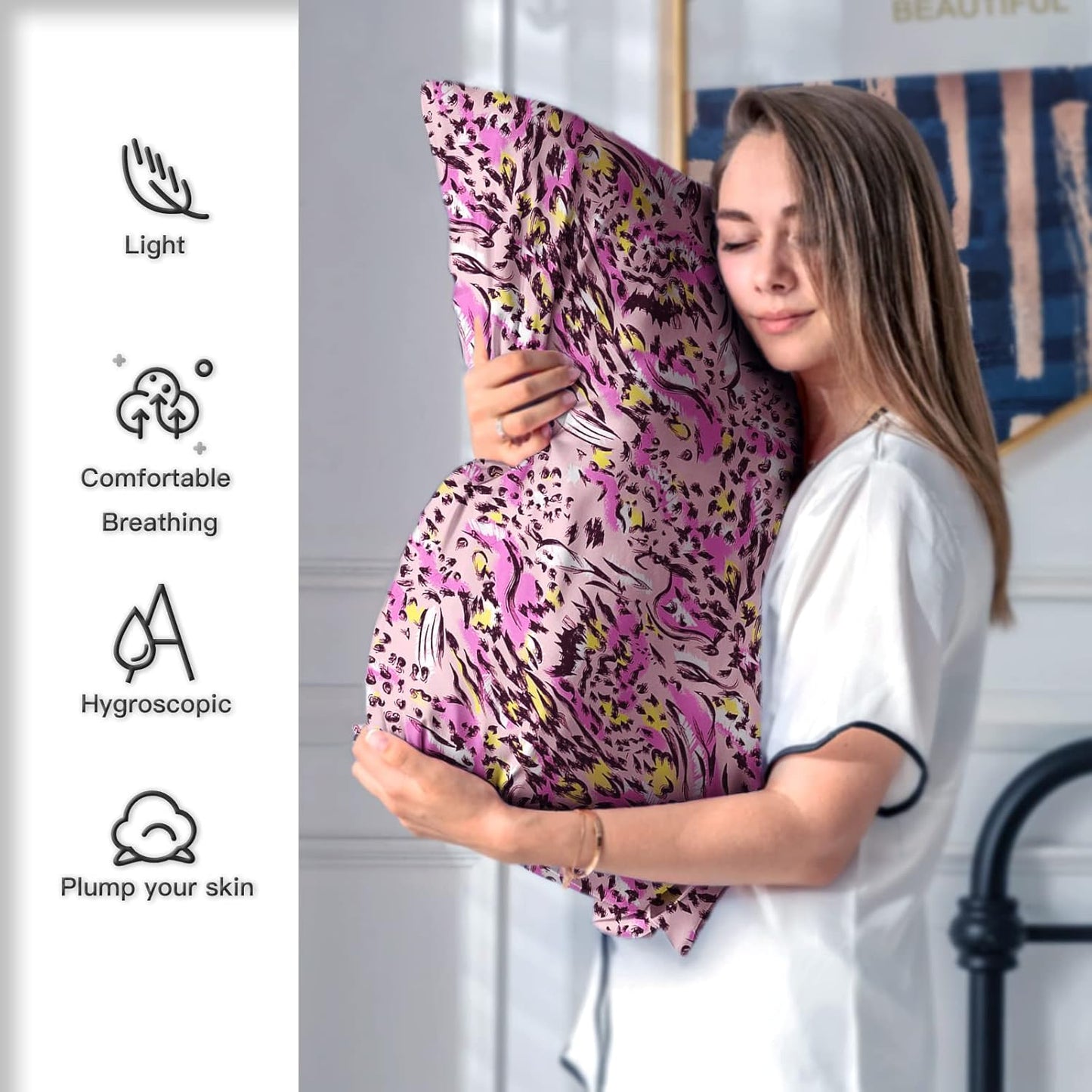 Mulberry Silk Pillowcase for Hair and Skin Standard Size Leopard Print Silk Pillow Cases with Zipper Soft Breathable Smooth Cooling Silk Pillow Covers for Sleeping (Pink Paint,20"X 26",1Pcs)