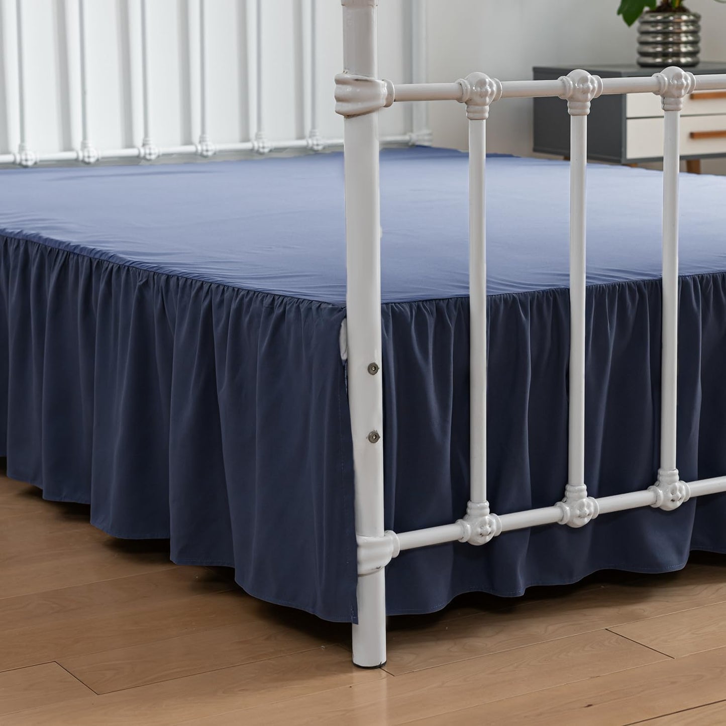 Bed Skirt King Size Ruffled Bed Skirt with Split Corners, 18 Inch Drop Dust Ruffle Bed Skirt with Platform, Blue (King - 18" Drop)