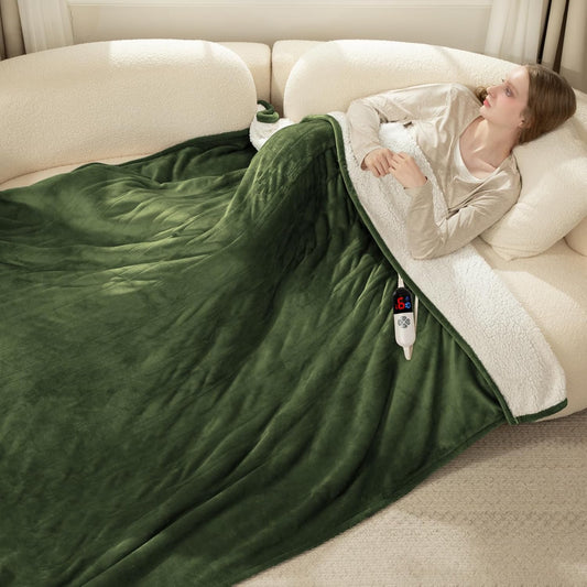 Electric Blanket Full Size Fast Heating- 72 x 84 Inch Heated Blanket Full with 6 Heat Settings, 10 Hours Timer Settings, Overheat Protection, Washable Heating Blanket for Bed Couch, Green