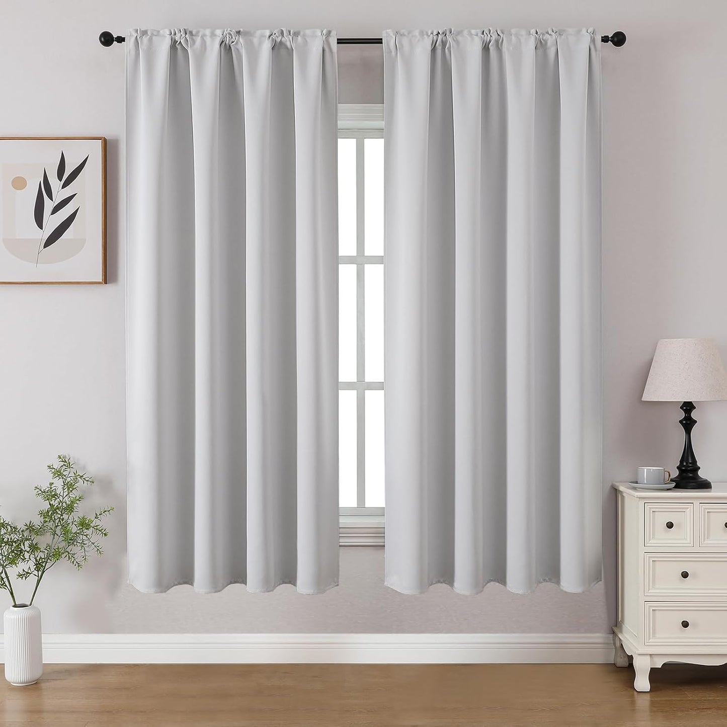 CUCRAF Grayish White Blackout Curtains 54 inch Length 2 Panels Set, Rod Pocket Room Darkening Drapes for Bedroom Living Room, Insulated Thermal Light Blocking Window Curtain (W52 x L54 Inch)