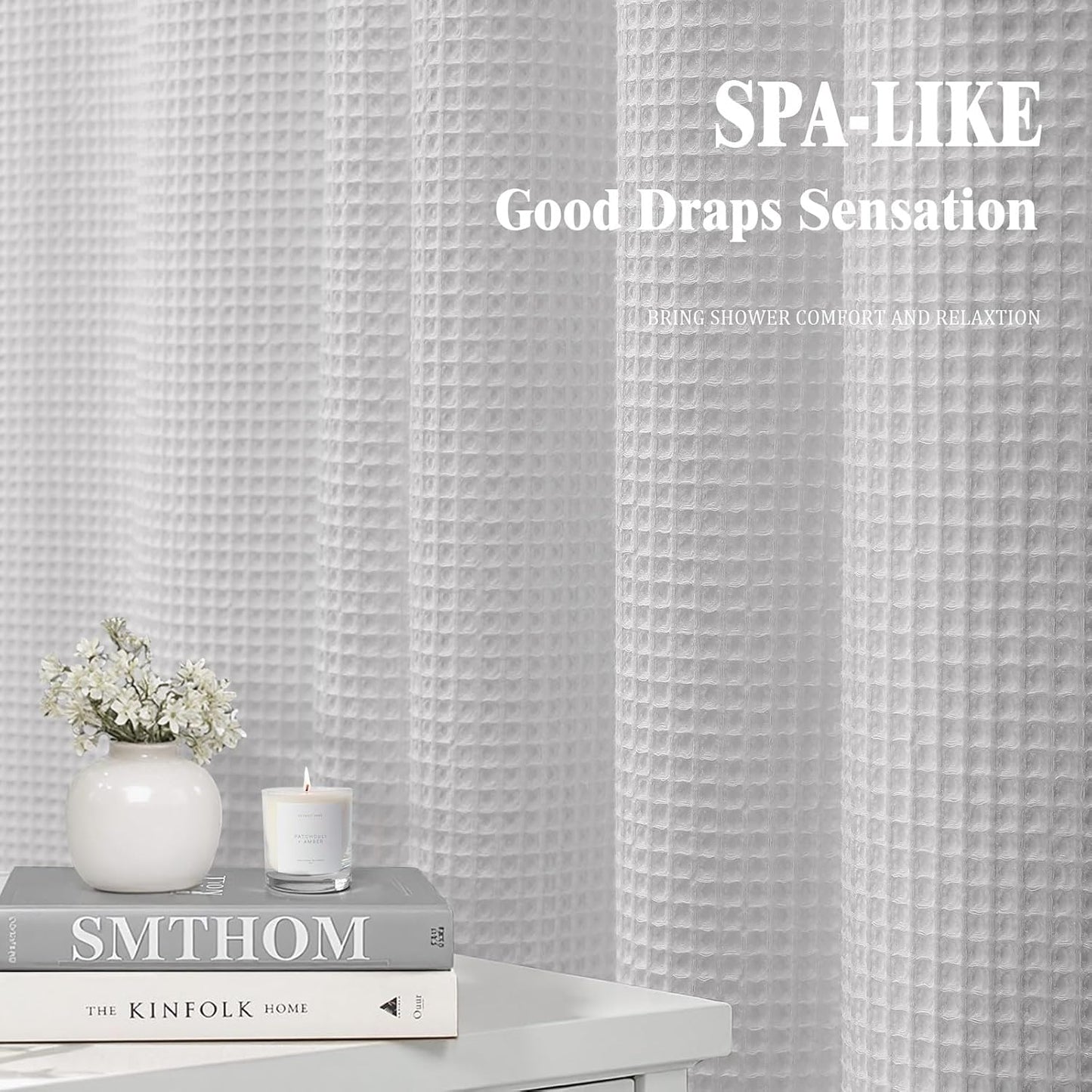 Waffle Weave Shower Curtain - Light Grey Cotton Fabric Texture Heavyweight Shower Curtain for Bathroom,Washable,72Wx90L