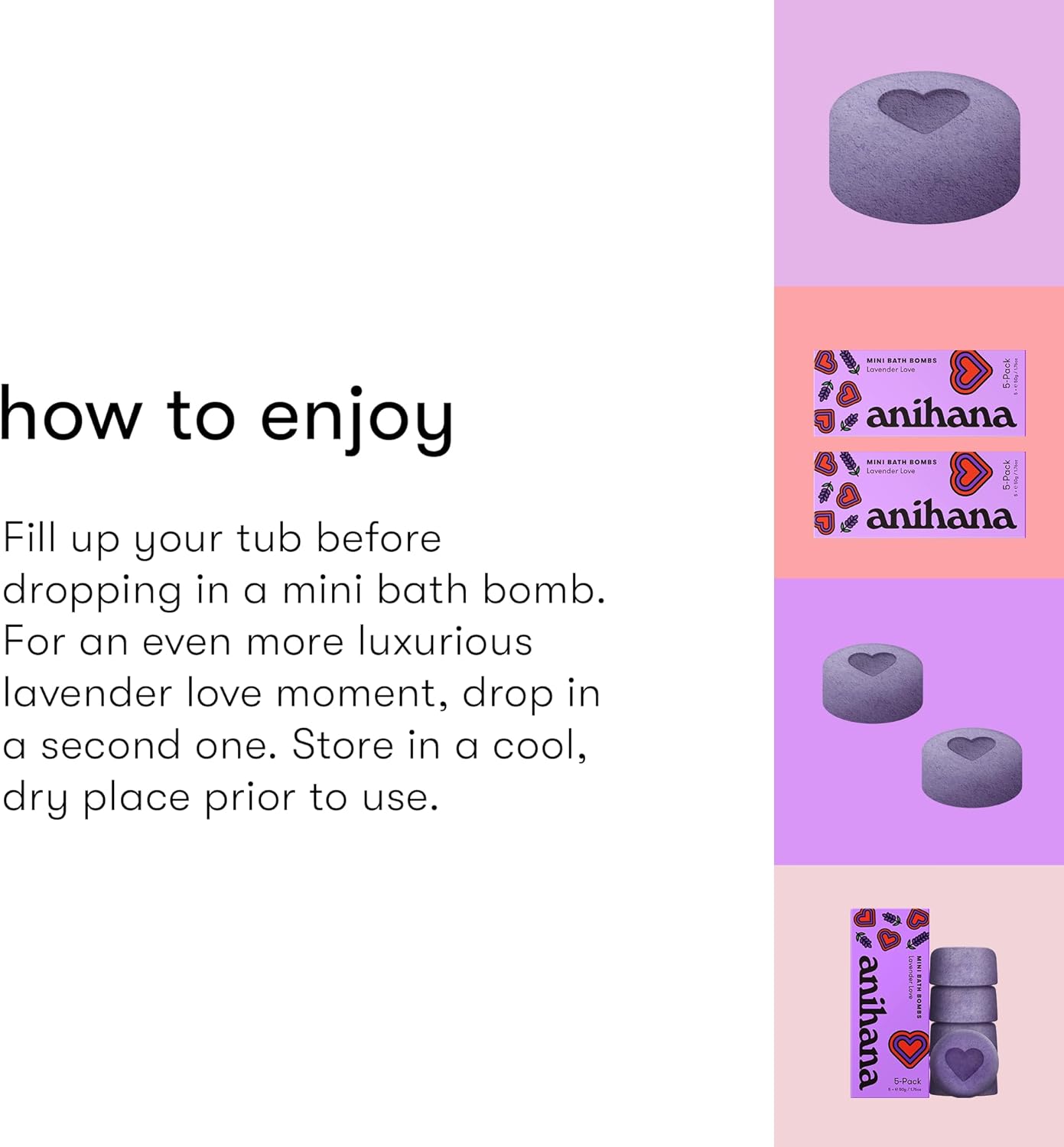 ANIHANA Mini Bath Bombs with Coconut Oil, Paraben Free, Hand-Crafted Luxury Fizzers, Refreshing Lavender Love Scent, 1.76 oz Each, 5 Pack