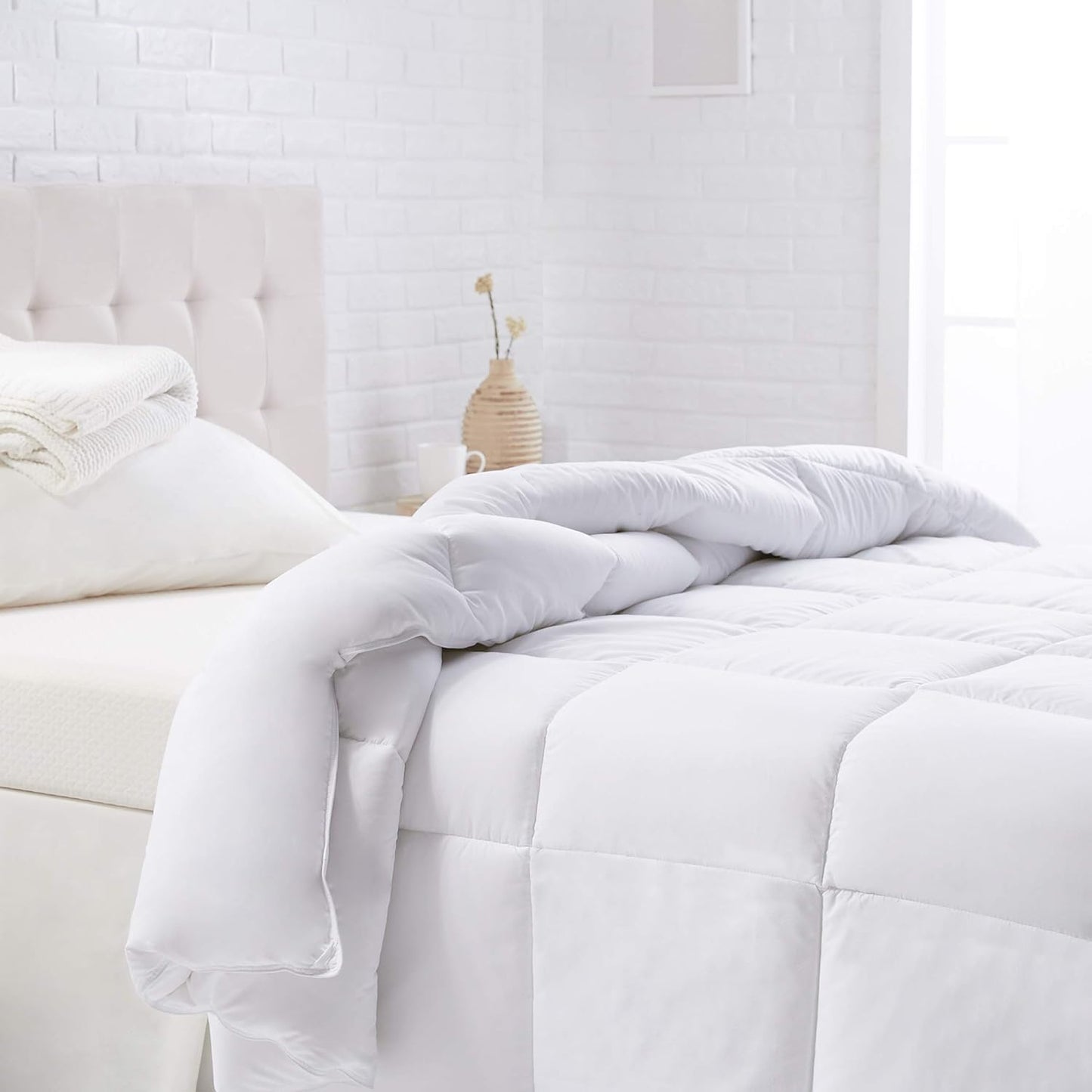 Amazon Basics Soft White Down Alternative Comforter and Duvet Insert with Corner Tabs, Cozy and Heavy, King Size, Warm