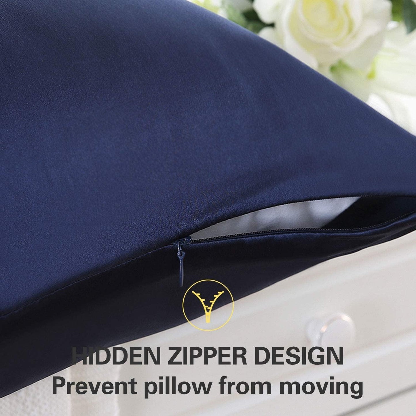 ZIMASILK 100% Pure Mulberry Silk Pillowcase for Hair and Skin Health,Soft and Smooth,Both Sides Premium Grade 6A Silk,600 Thread Count,with Hidden Zipper,1pc(Toddler 13''x18'',Navy Blue)