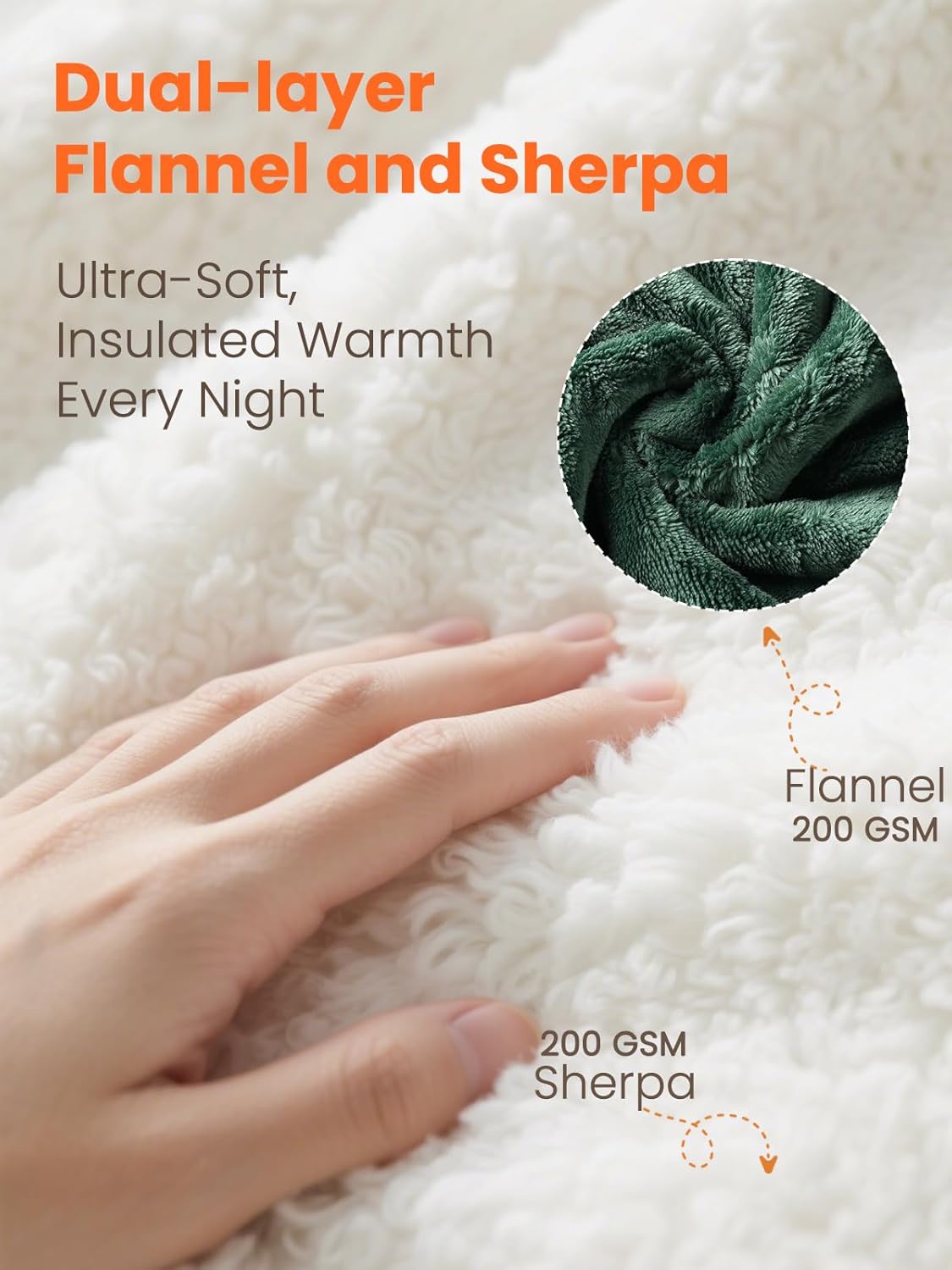 Electric Heated Blanket Twin, Ultra‑Cozy Premium Flannel & Sherpa, Even Heat Distribution & Stable Temp, 1–10H Auto‑Off, 8 Temps (86–125.6°F), Overheat Protection, Ideal Gifts for Grandma