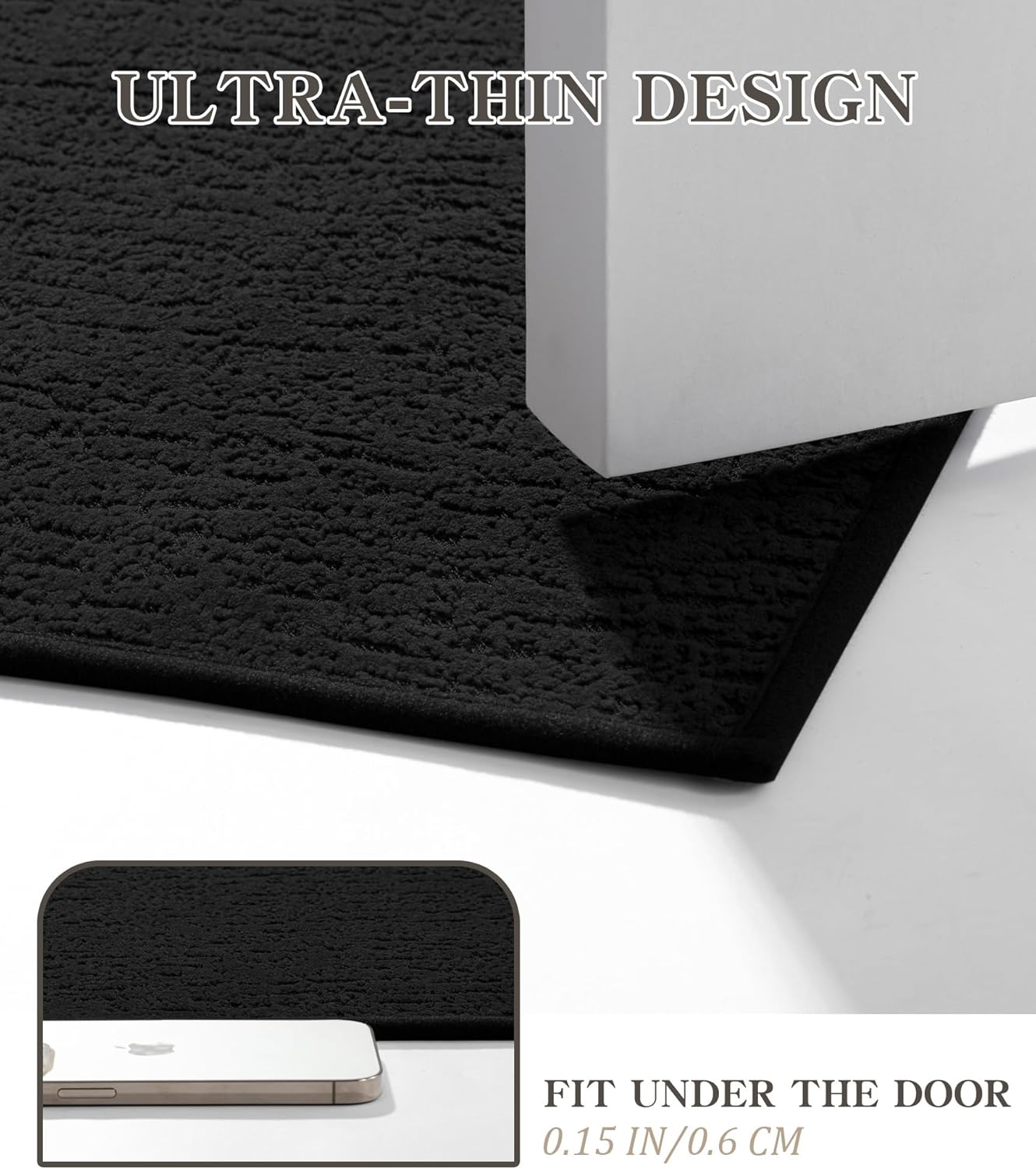 Chakme Bathroom Rug Sets 3 Piece, Ultra Thin Bath Mat Quick Dry, Absorbent, Non Slip, Machine Washable, Black