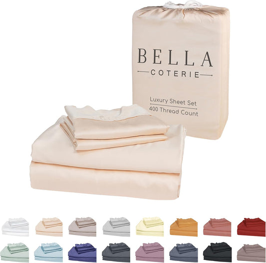 Bella Coterie Luxury Bamboo Viscose King Size Sheet Set | 100% Organically Grown | Ultra Soft | Cooling for Hot Sleepers | 18" Deep Pocket [Champagne]