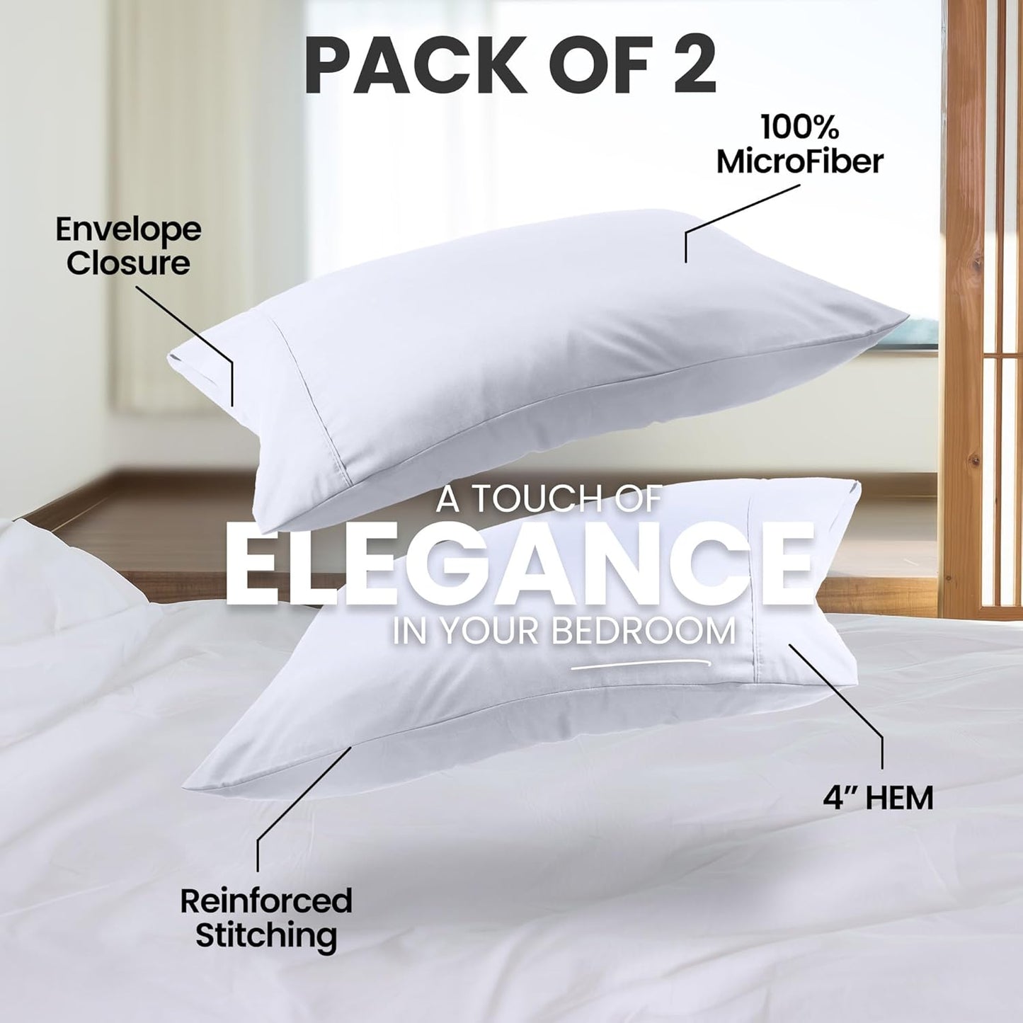 Pillow Covers by Utopia Bedding - Queen Size 2-Pack – Soft Brushed Microfiber – Perfect for Hospitals, Hotels, Guest Rooms – Oeko-TEX Certified, 20x30 Inches (White)