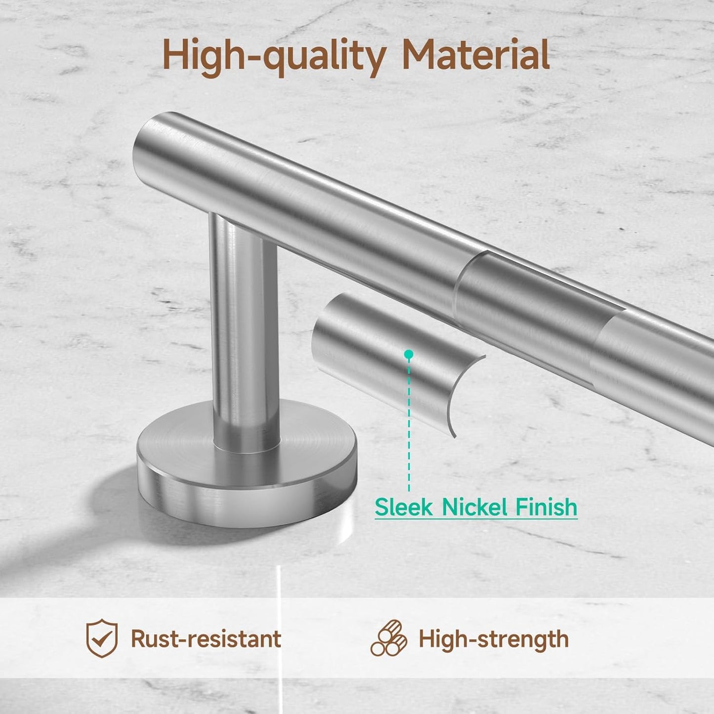 USHOWER Brushed Nickel Bathroom Hardware Set, Modern 24-Inch Towel Bar Set Wall Mounted, Durable SUS304 Stainless Steel Bathroom Accessories Set, 4-Piece