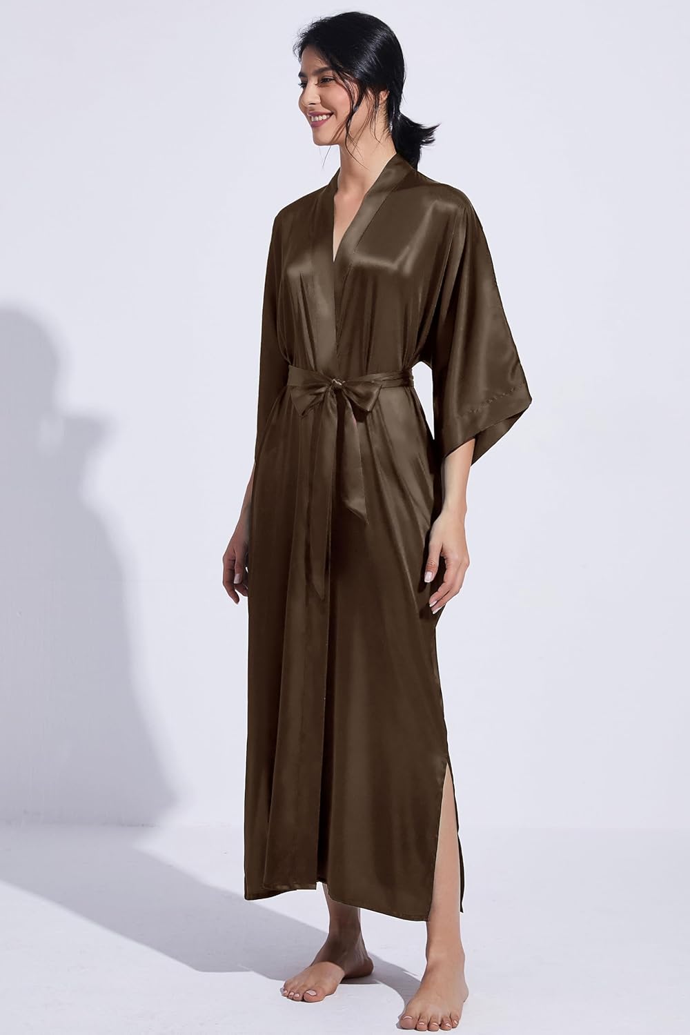 PRODESIGN Satin Kimono Robe Women Long Silky Kimono Bathrobe Sleepwear Wedding Bridesmaid Robe
