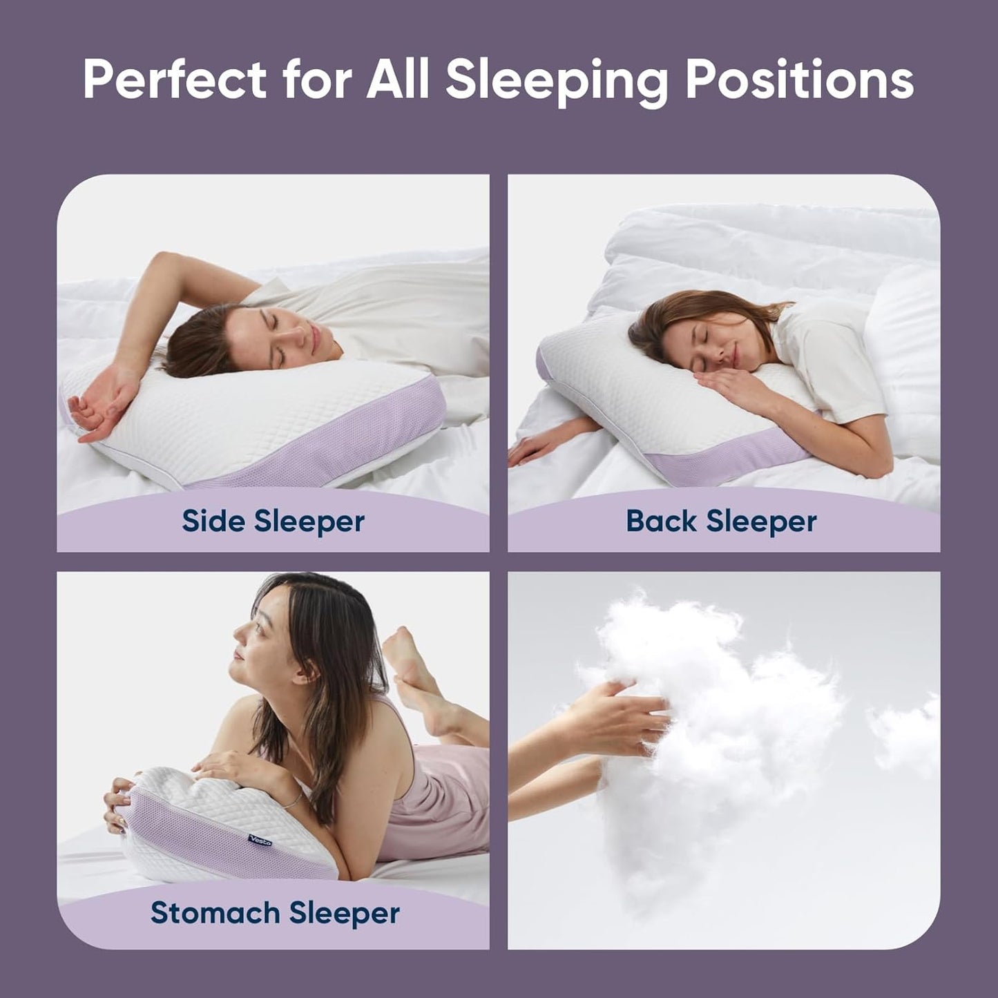 Vesta PurpleZen Eco-Luxe Down Pillow, Supportive, Adaptable, and Plush Pillow for Back, Stomach, or Side Sleepers, Washable Cooling Cover, Medium Profile (4.5" Height) & Soft (Pack of 1)