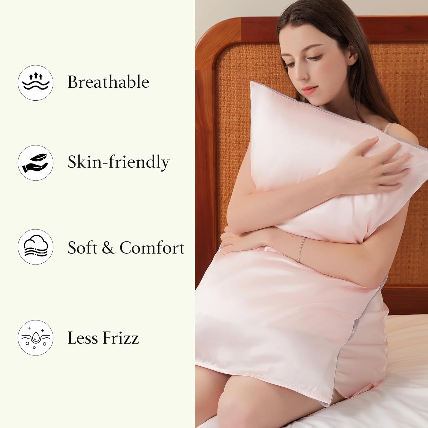 Mulberry Silk Pillowcase for Hair and Skin, Luxury Double Sided Pure Silk Pillowcase, 29x19 Inches, 1Pc (Pink)