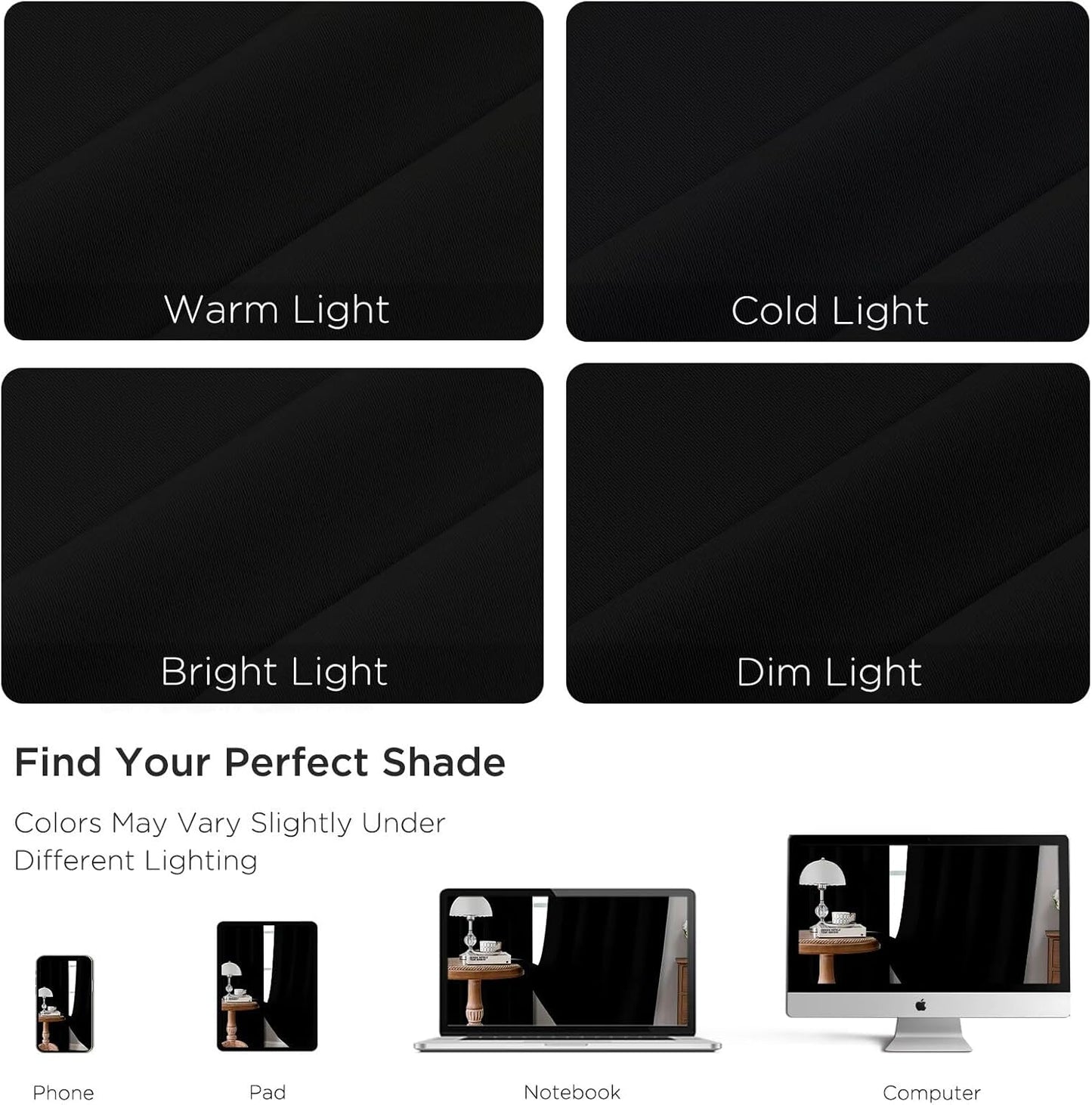 CUCRAF Black Blackout Curtains 45 inch Length 2 Panels Set, Rod Pocket Room Darkening Drapes for Bedroom Living Room, Insulated Thermal Light Blocking Window Curtain (W52 x L45 Inch)