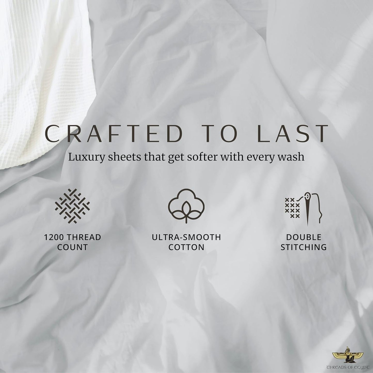 100% Egyptian Cotton Sheets Split King Size | 1200 Thread Count | CEA Gold Seal Certified | Ultra Soft | Cooling for Hot Sleepers | 18" Deep Pocket | Split King Size [Grey]