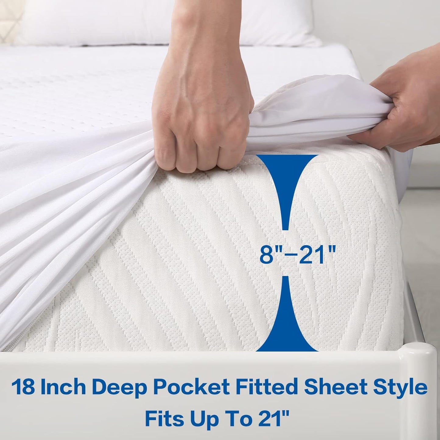 Premium 100% Waterproof Full Size Mattress Protector, Cooling 4D Air Fabric Breathable Mattress Pad Cover, Fit 8-21"Extra Deep Pocket Mattress Topper Cover, Noiseless Vinyl Free(Beehive,Full 54"x75")