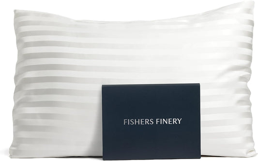 Fishers Finery 25mm 100% Pure Mulberry Silk Pillowcase (White Stripe Standard)