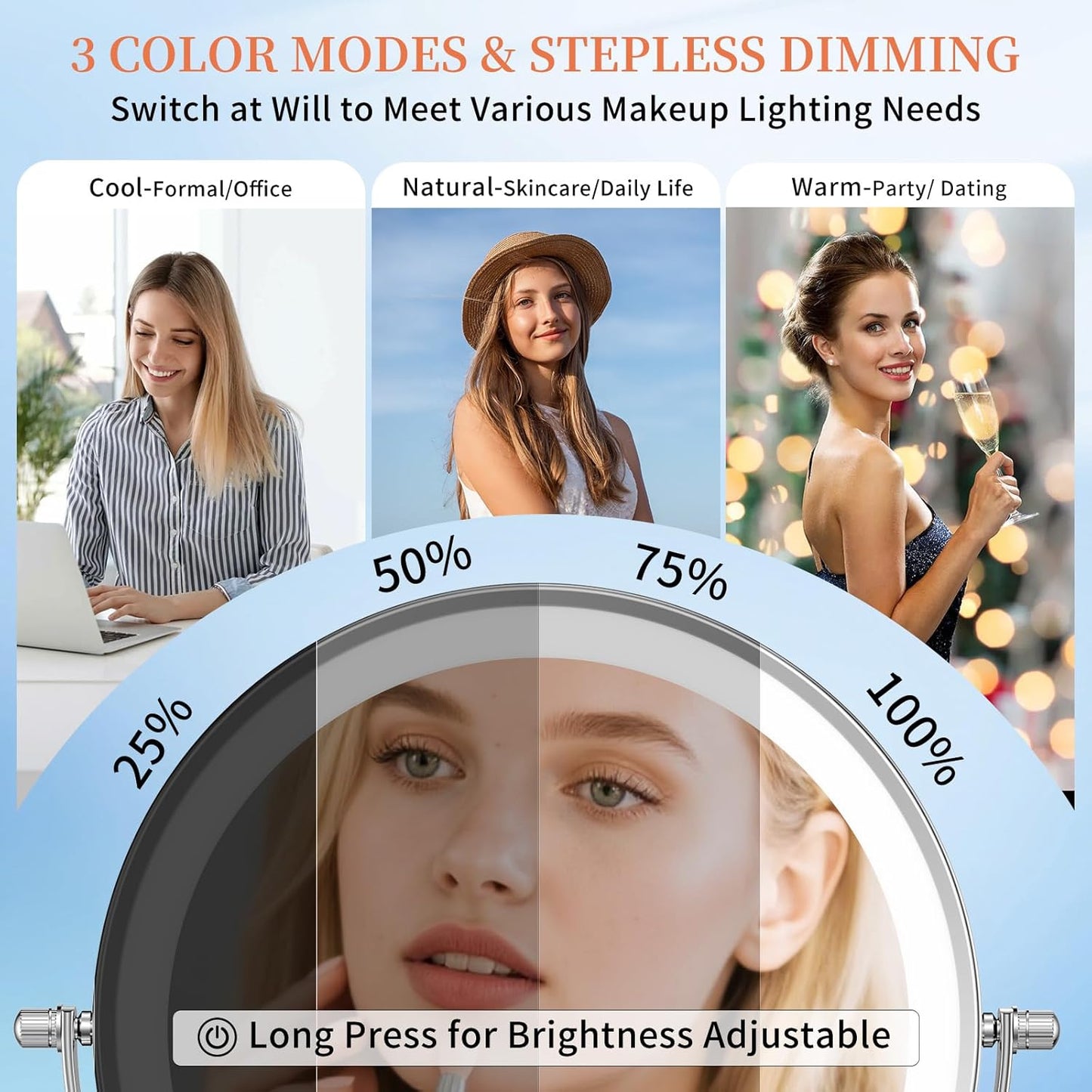 FUNTOUCH 9" 30X/1X Magnifying Wall Mounted Makeup Mirror, 4500mAh Rechargeable Double Sided Mirror with Light, 3 Color Lights,Touch Dimmable, 360 Rotation Extended Arm for Bathroom,Chrome