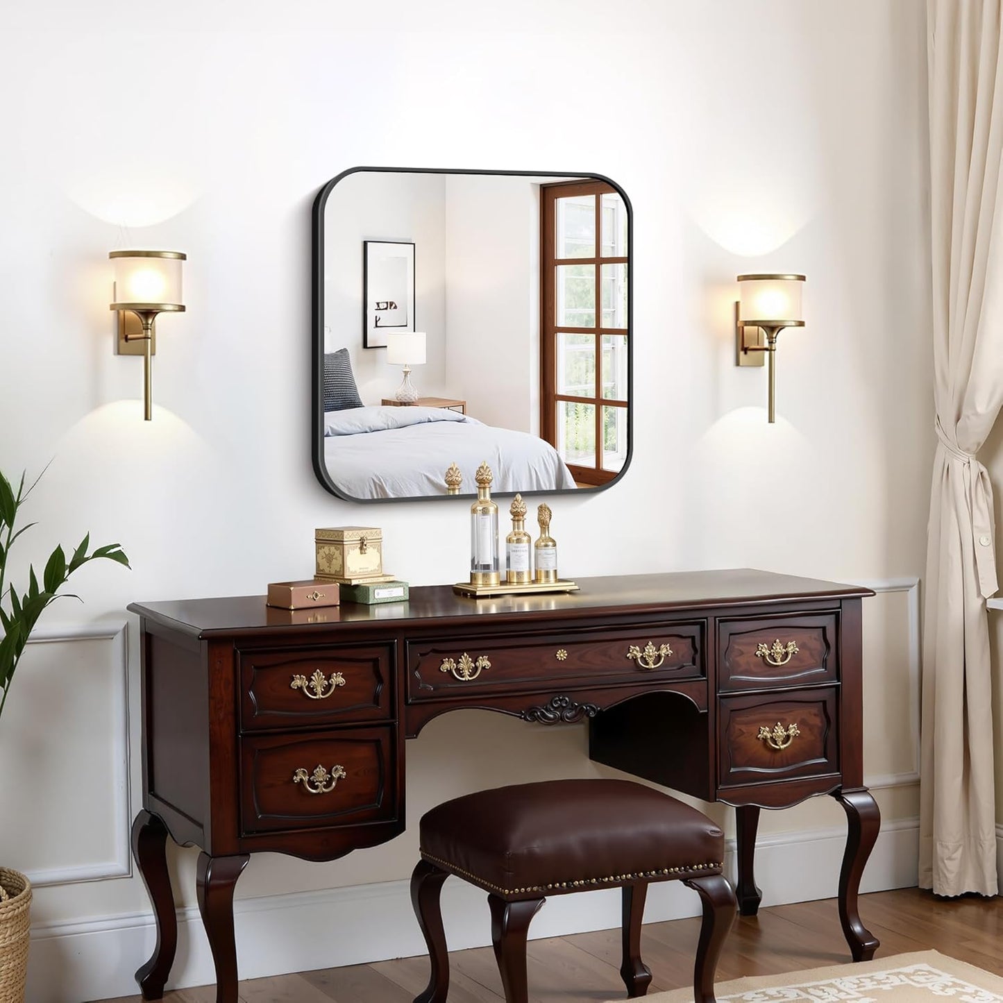 FORBATH Bathroom Mirror for Over Sink 24x24 Inch Black, Square Wall Mirror with Metal Frame, Rounded Corners for Bathroom, Bedroom, Entryway Décor